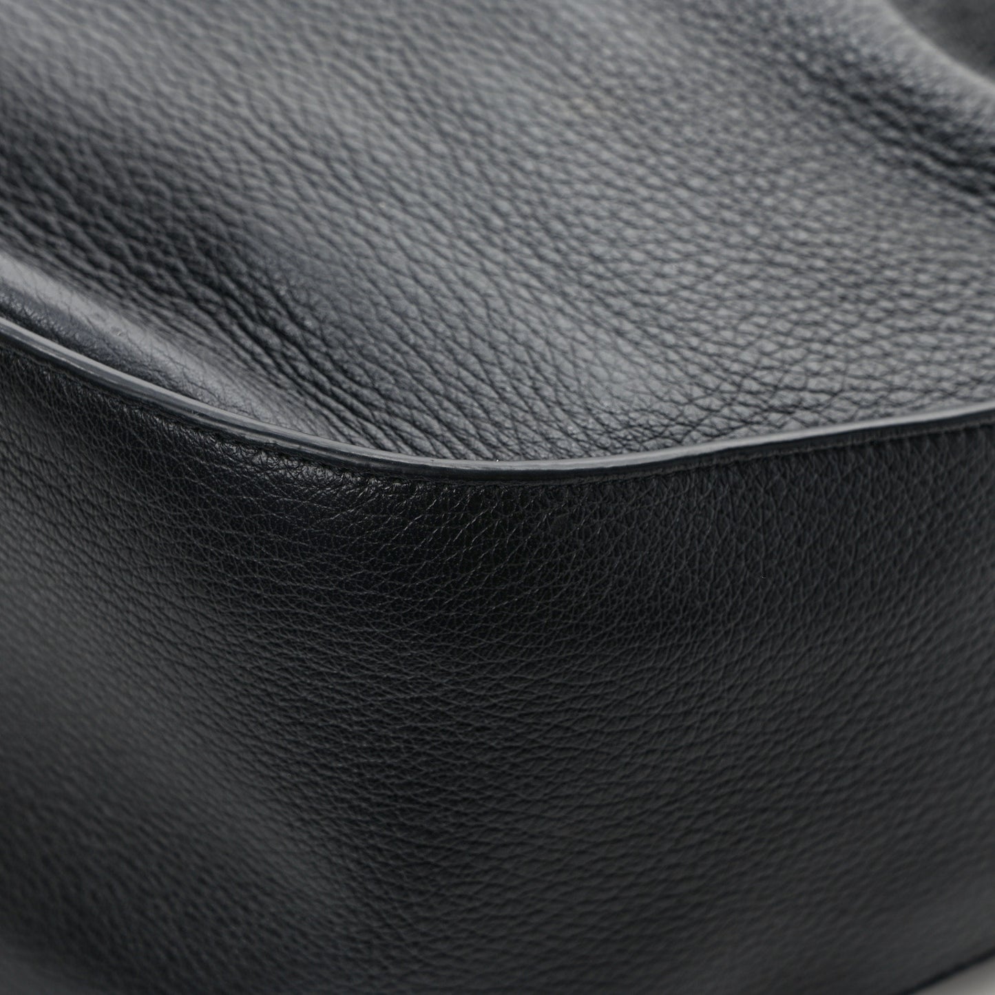 Grained Calfskin Drawstring Bucket Bag Black