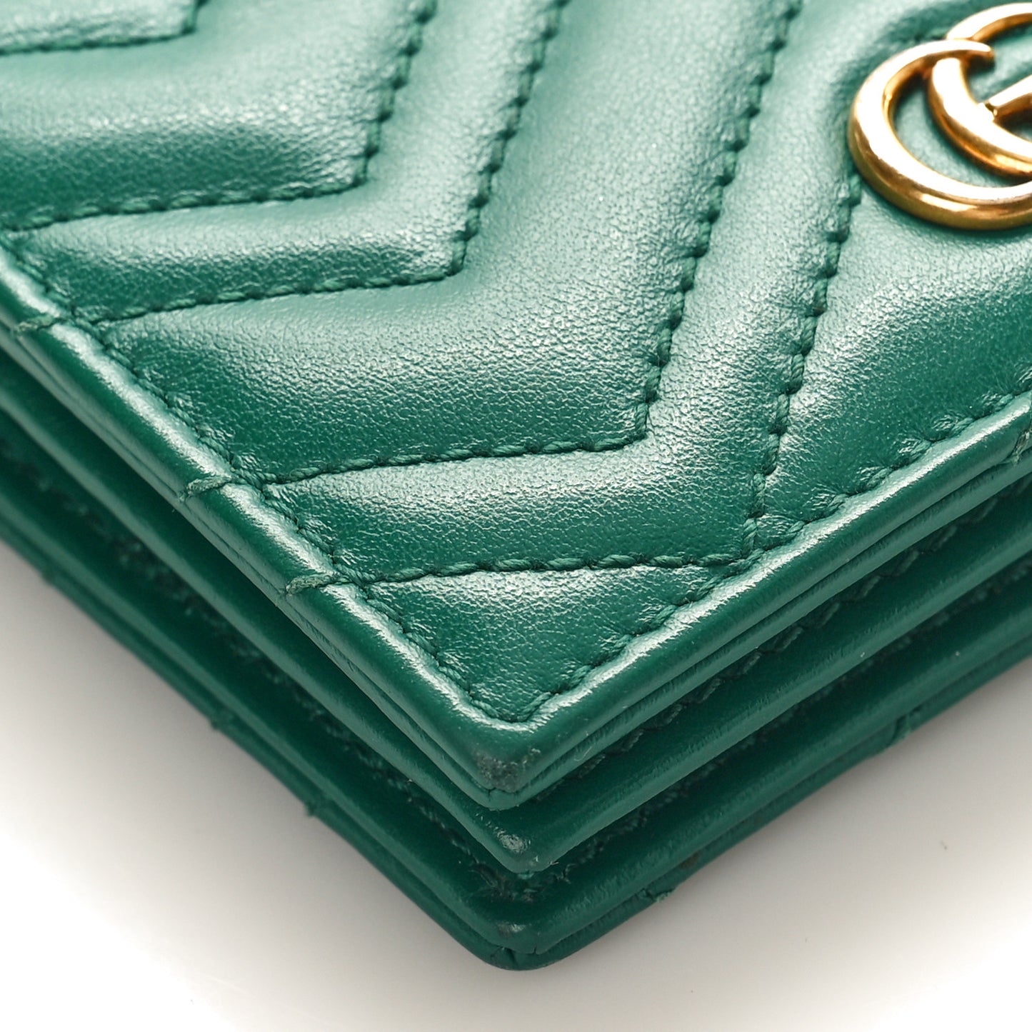 Calfskin Matelasse GG Marmont Card Case Wallet Emerald
