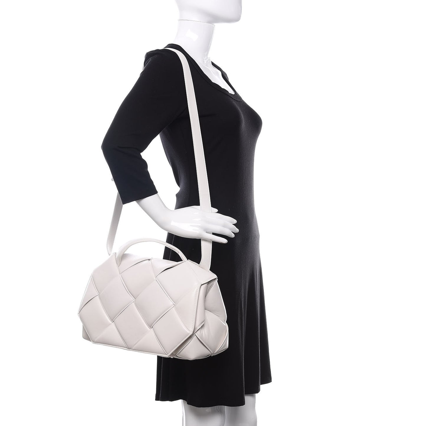 Nappa Intreccio Padded Top Handle Shoulder Bag White