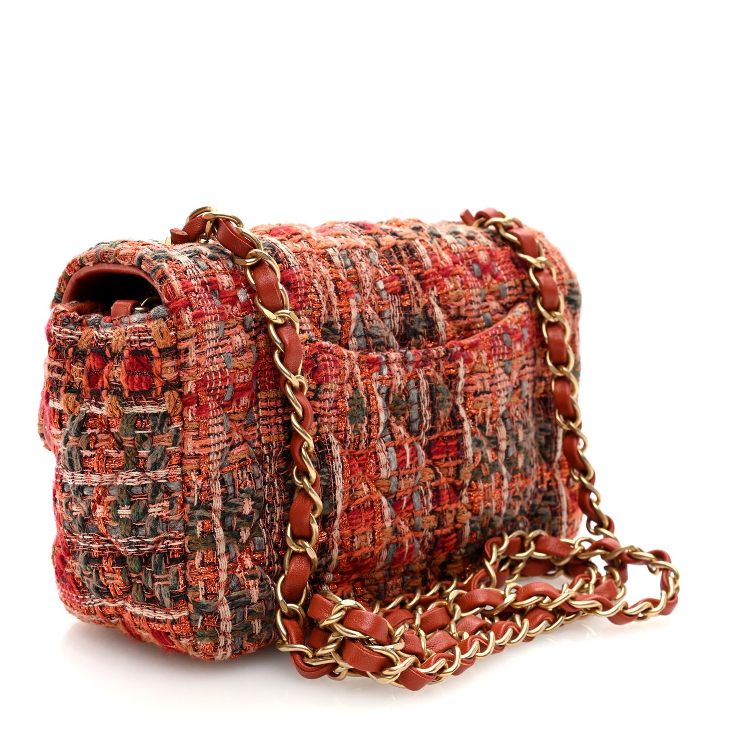 Tweed Quilted Mini Rectangular Flap Orange Multicolor