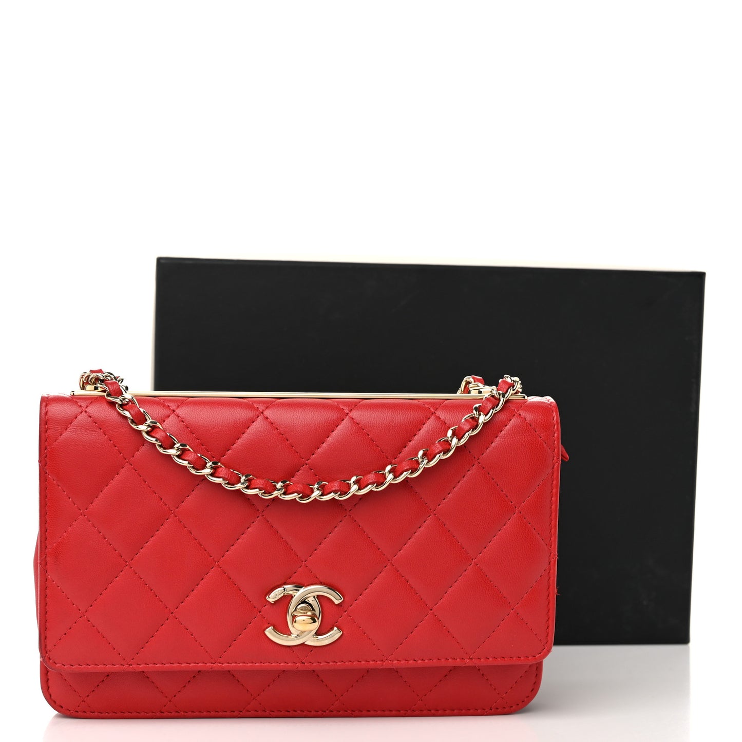 Lambskin Quilted Trendy CC Wallet On Chain WOC Red