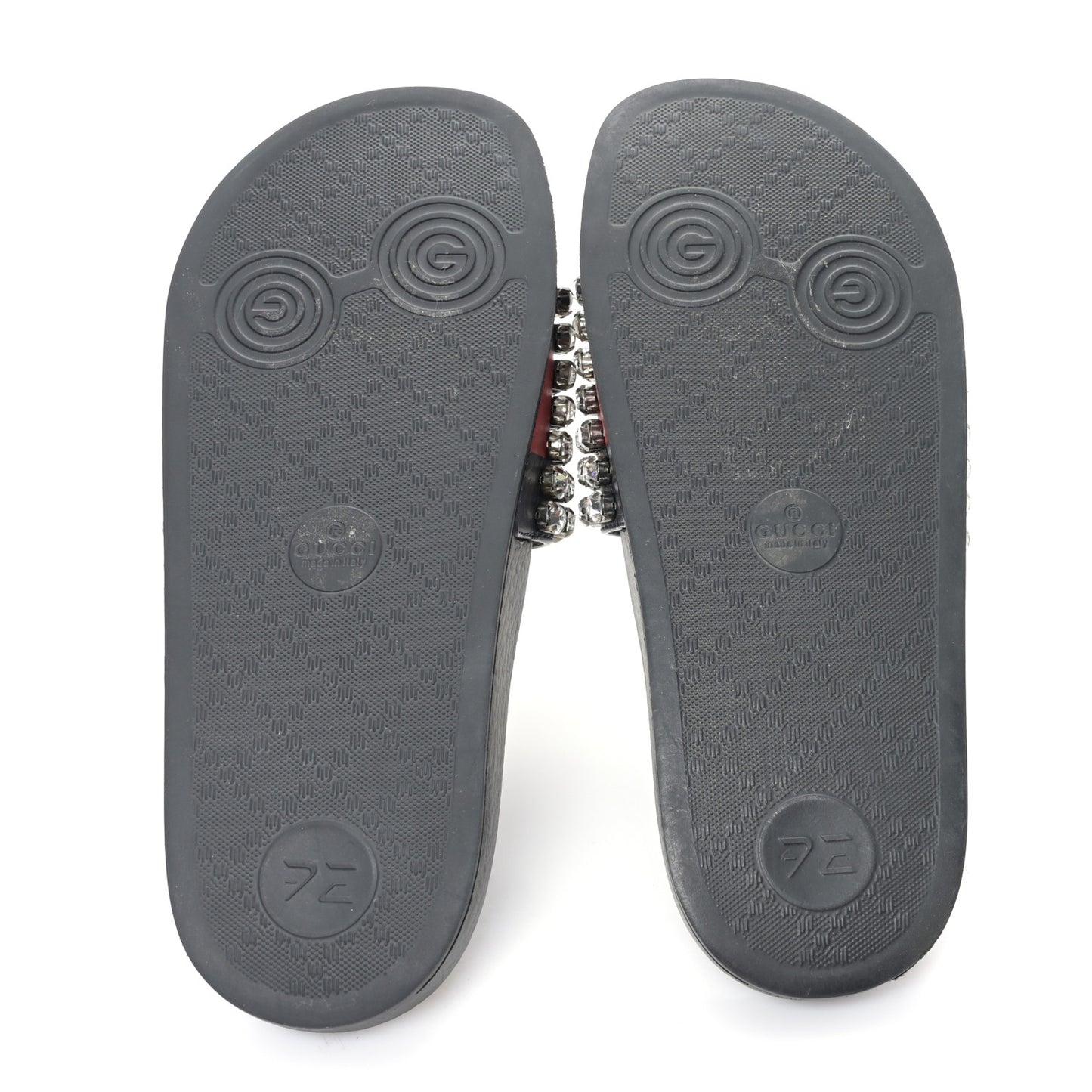 Calfskin Crystal Embellished Web Slide Sandals 36 Blue Red