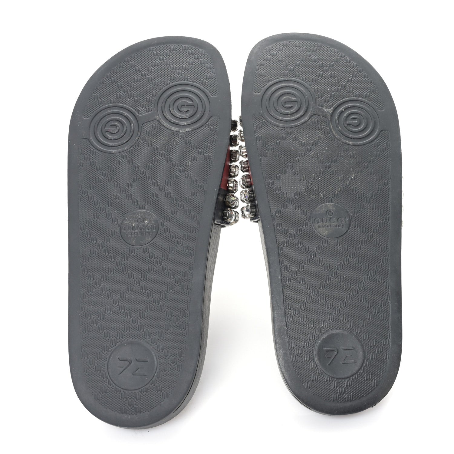 Gucci Calfskin Crystal Embellished Web Slide Sandals 36 Blue Red 6 of 8