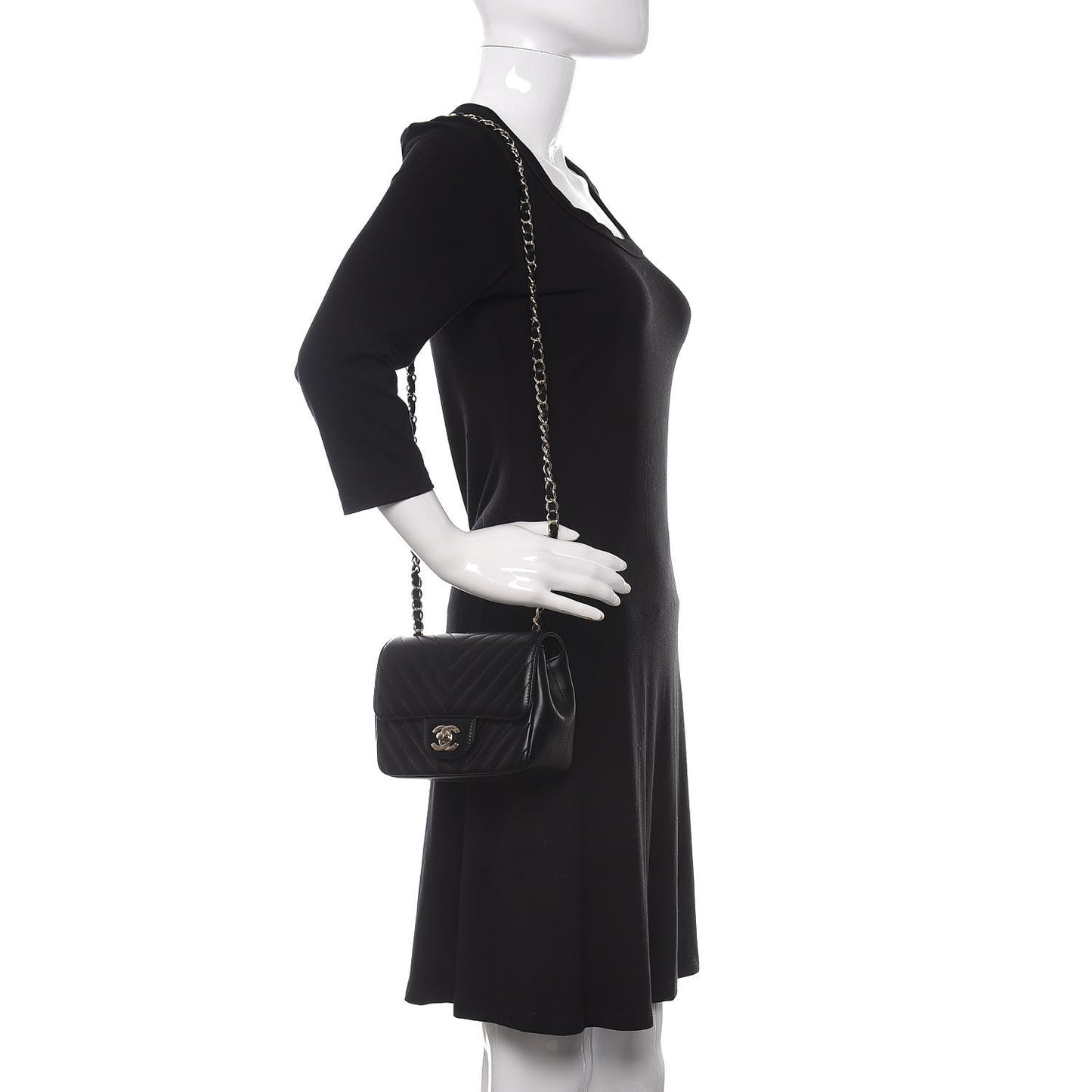 Lambskin Chevron Quilted Mini Square Flap Black