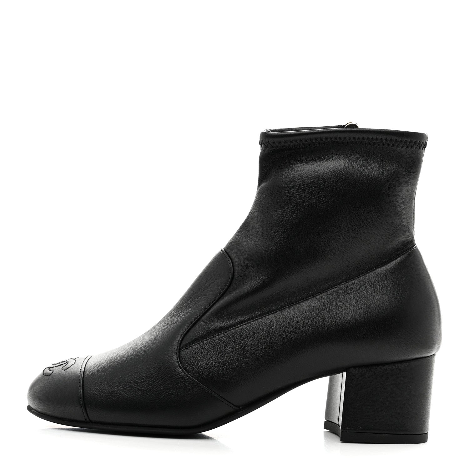 Chanel Stretch Lambskin Cap Toe CC Uniform Short Boots 36 Black