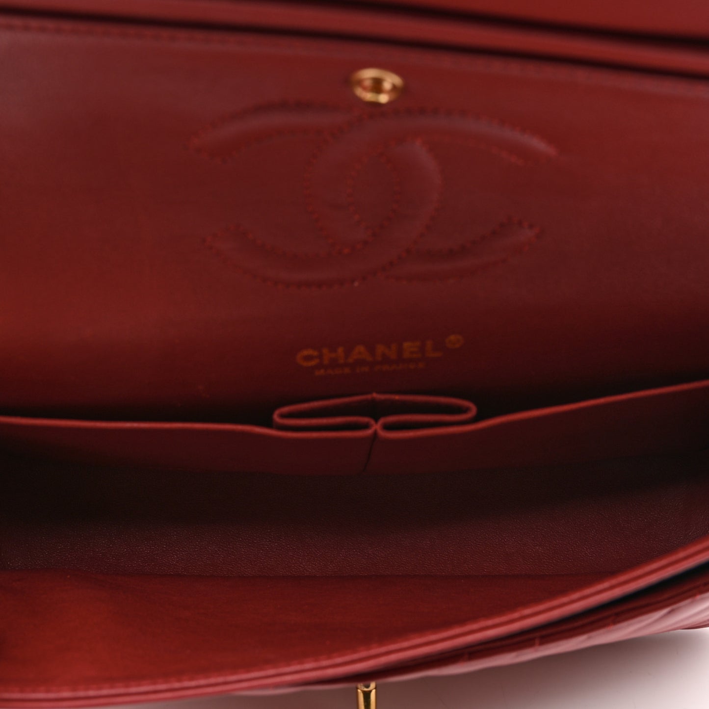 Lambskin Chevron Quilted Medium Double Flap Red