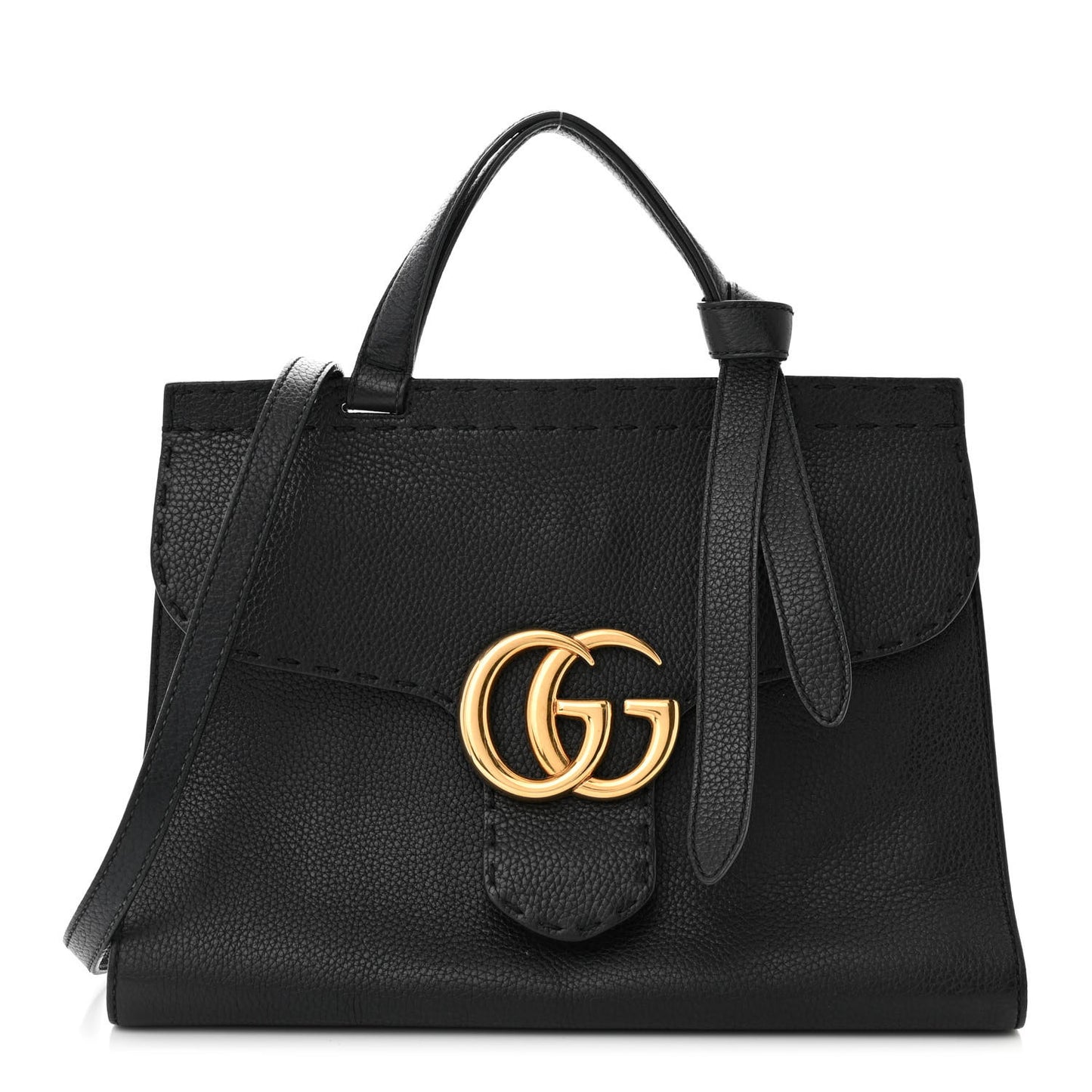 Calfskin Small GG Marmont Top Handle Bag Black