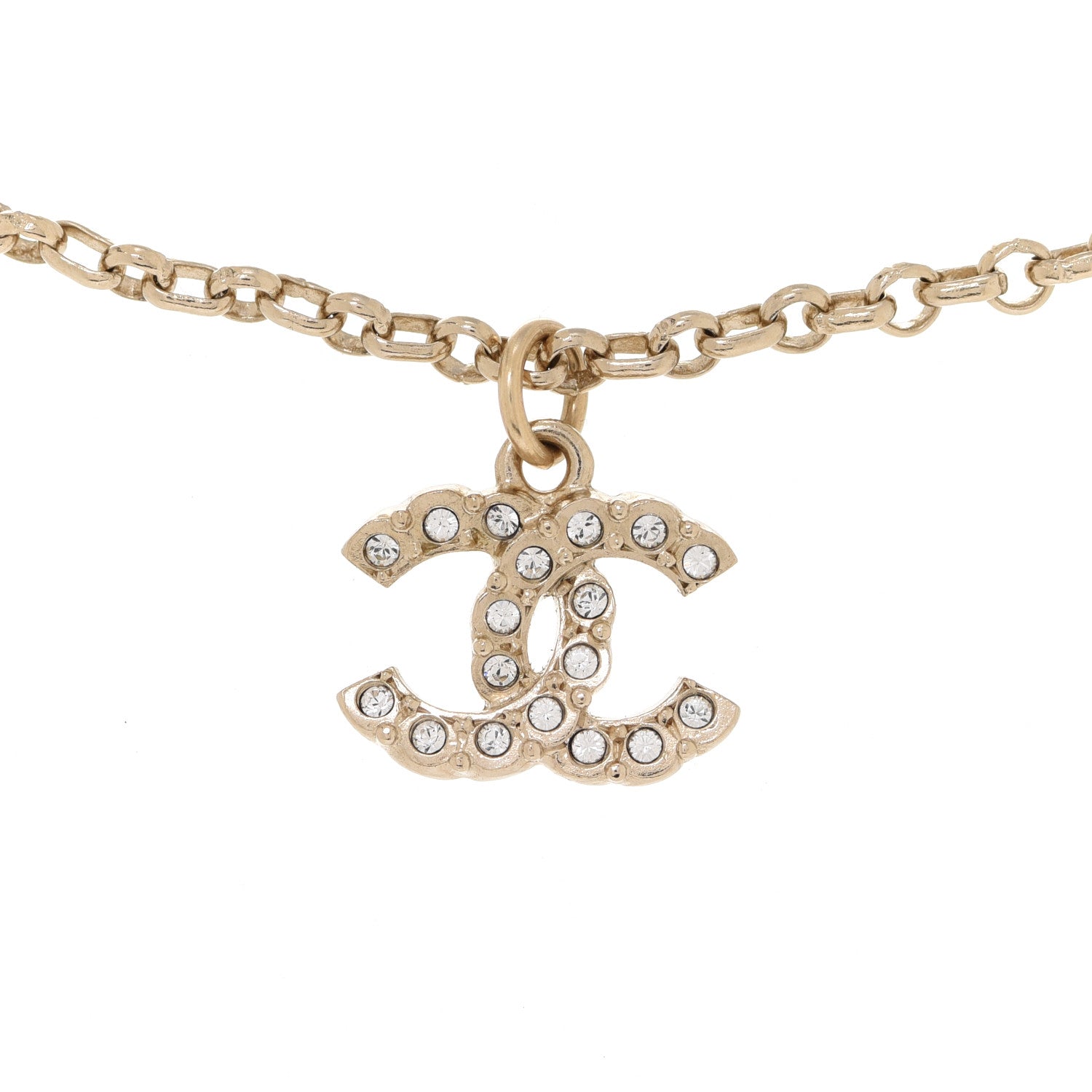 Chanel Crystal CC Beaded Pendant Necklace Gold 4 of 6