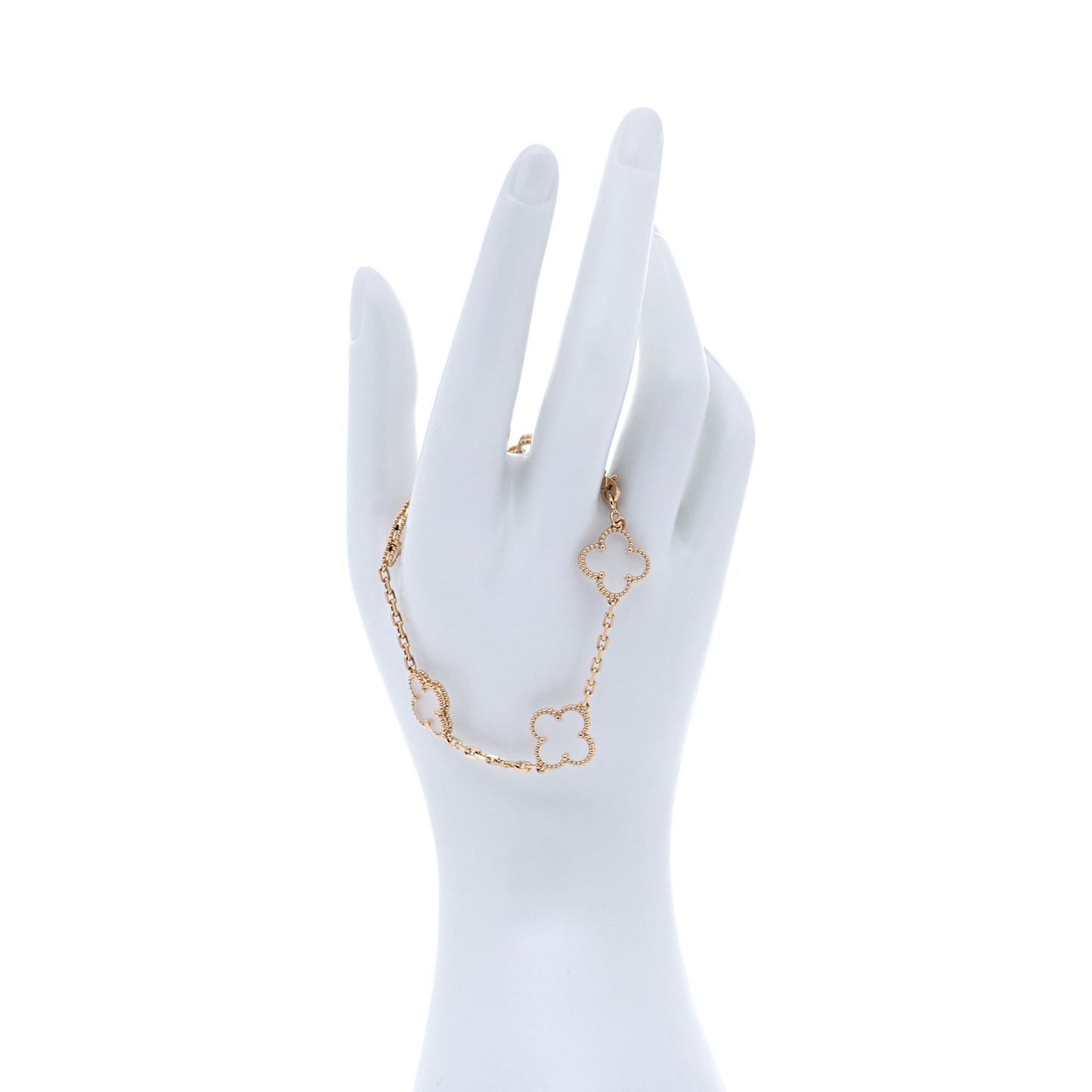 18K Yellow Gold Rock Crystal 5 Motifs Vintage Alhambra Bracelet