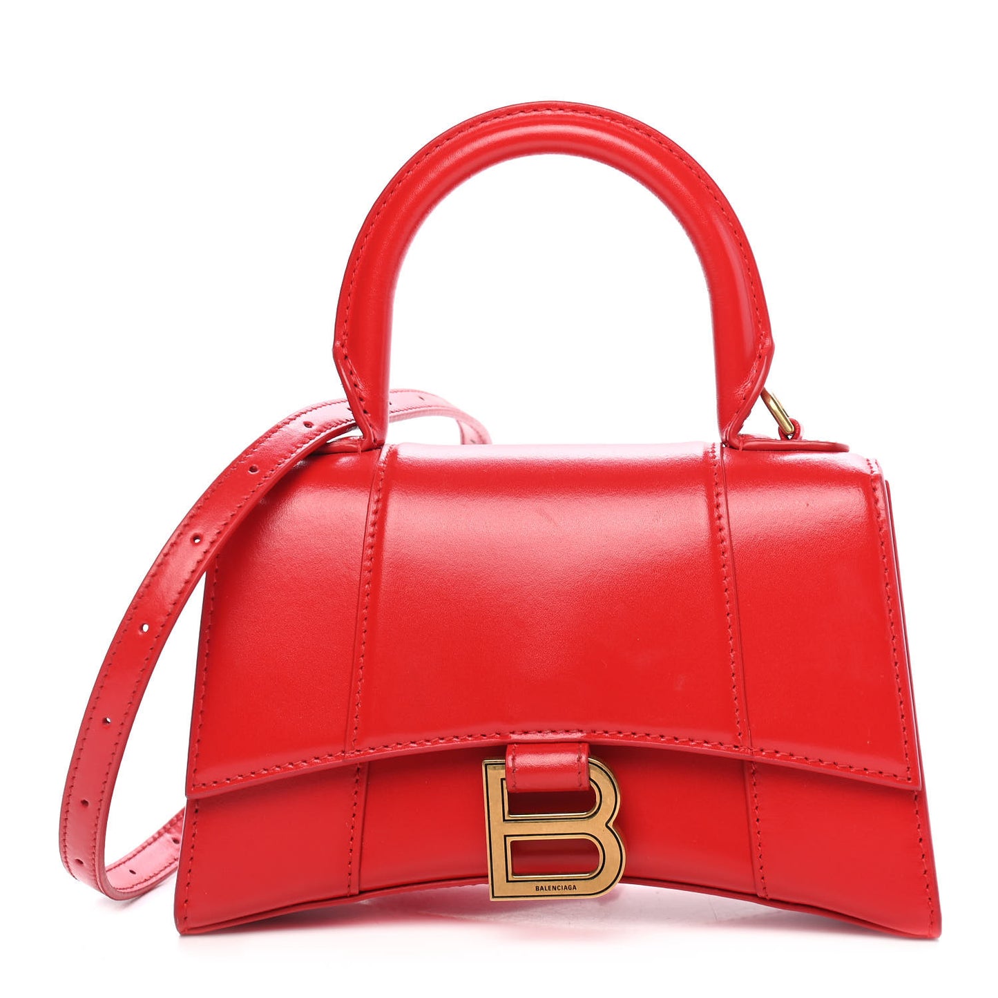 Shiny Box Calfskin Hourglass Top Handle Bag XS Bright Red