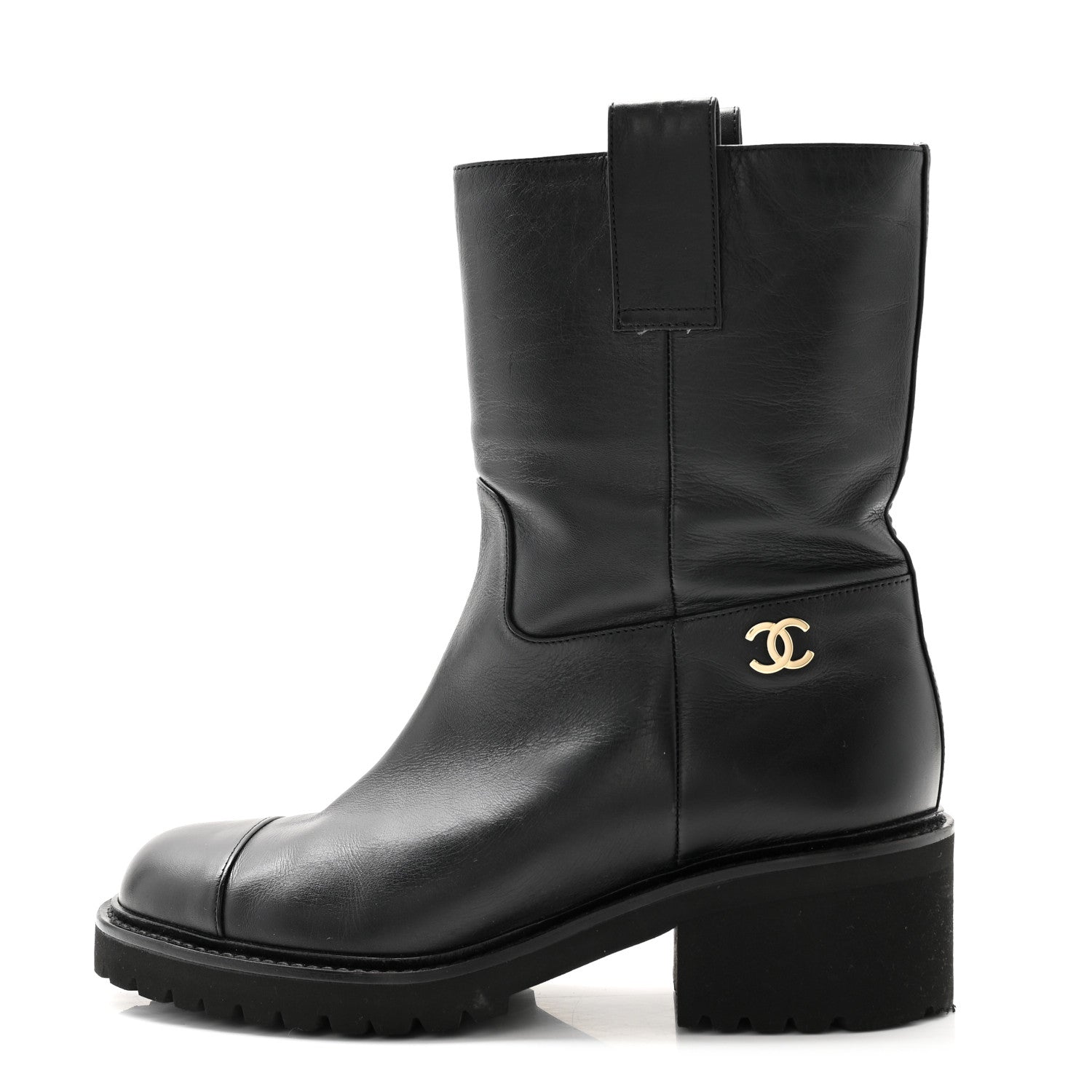 Chanel Calfskin CC Ankle Boots 37.5 Black 1 of 9