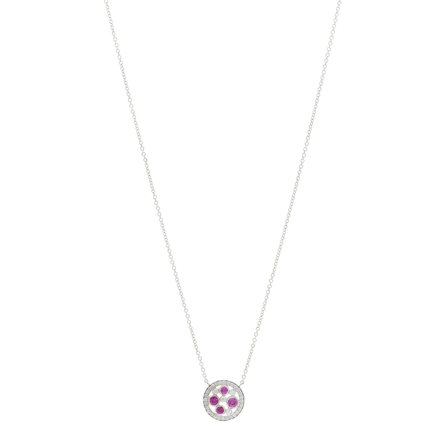 Platinum Diamond Pink Sapphire Cobblestone Pendant Necklace