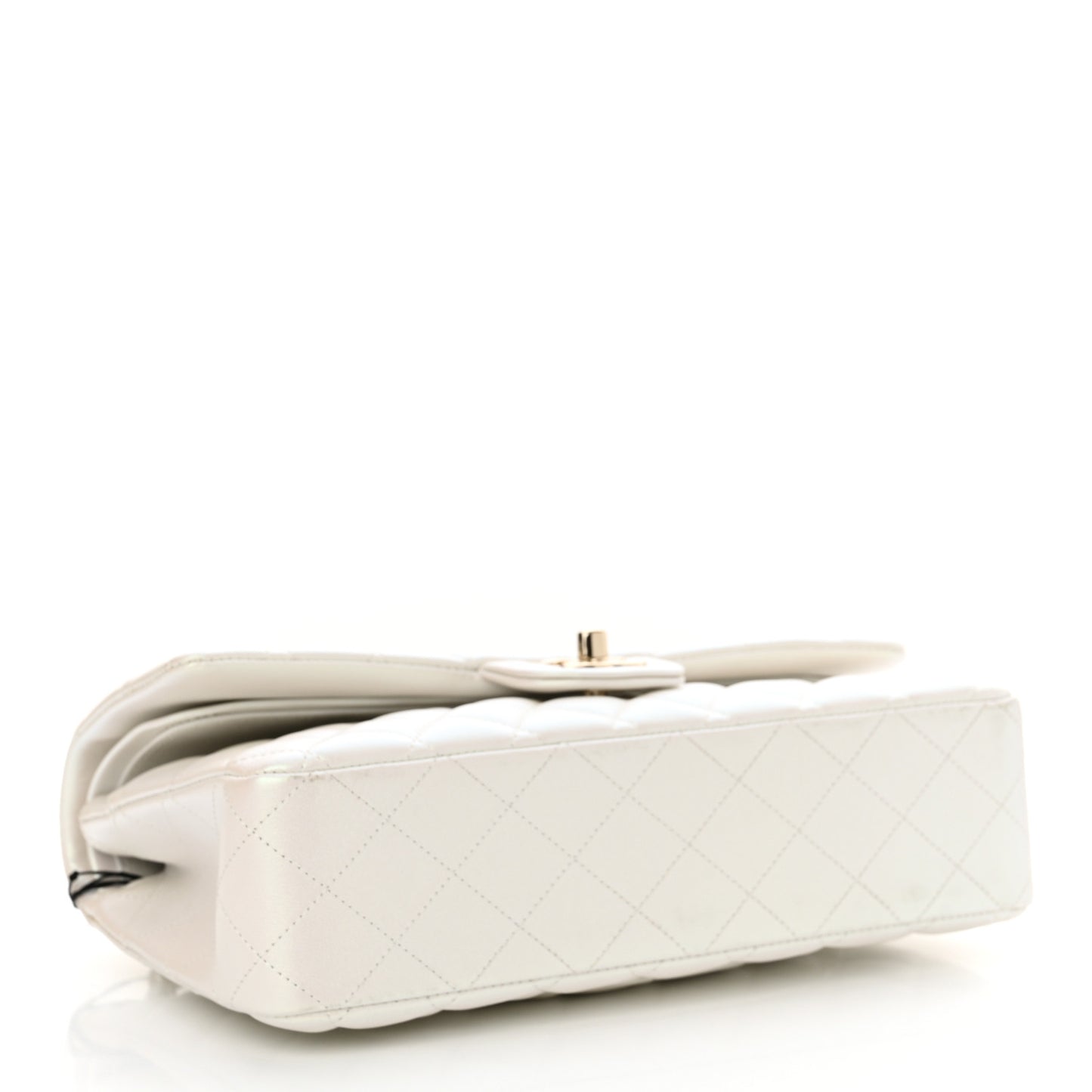 Iridescent Calfskin Quilted Medium Double Flap White