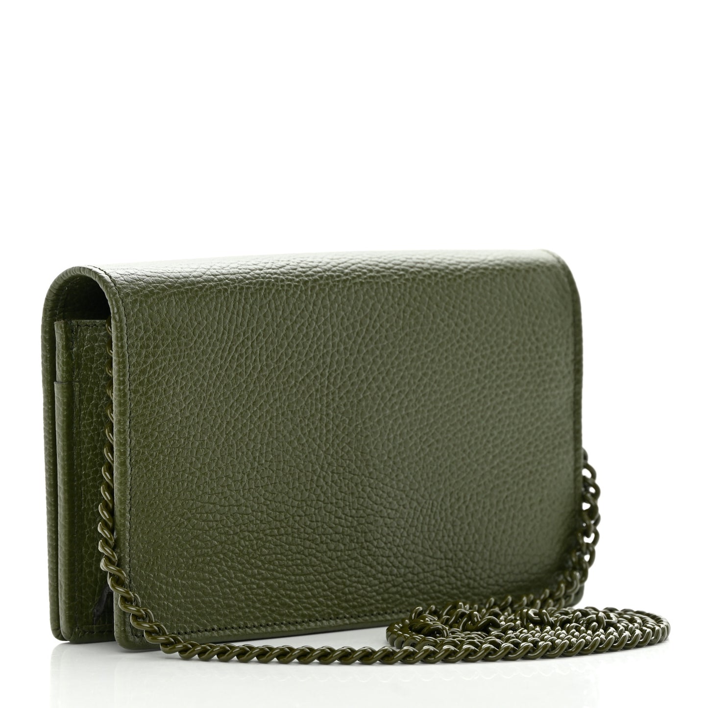 Dollar Calfskin Enamel Monochrome Mini GG Marmont Chain Wallet Military Wood