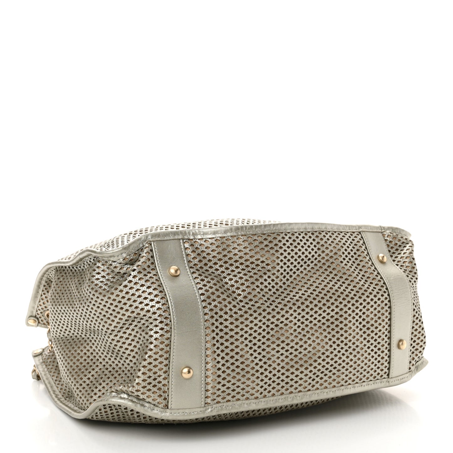 Metallic Calfskin Perforated Tote Light Gold