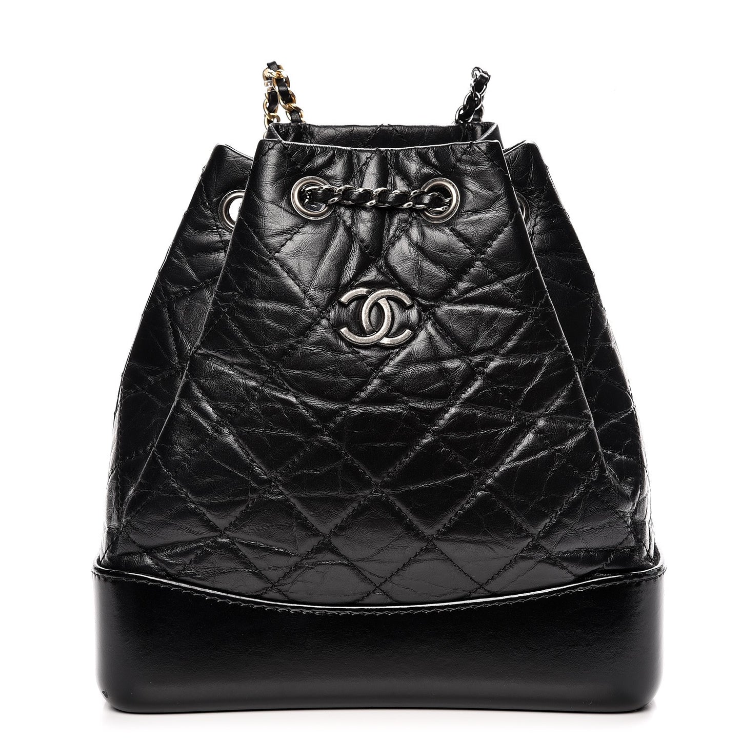 Aged Calfskin Quilted Gabrielle Backpack Black