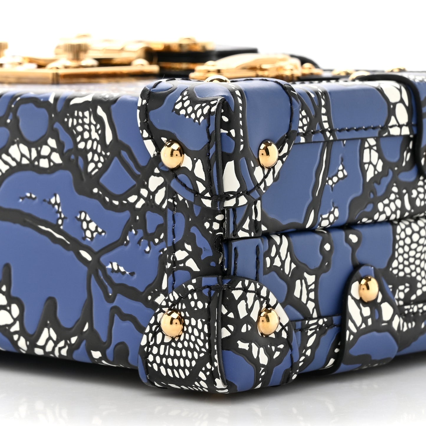 Calfskin Lace Flower Inlay Petite Malle Navy Black