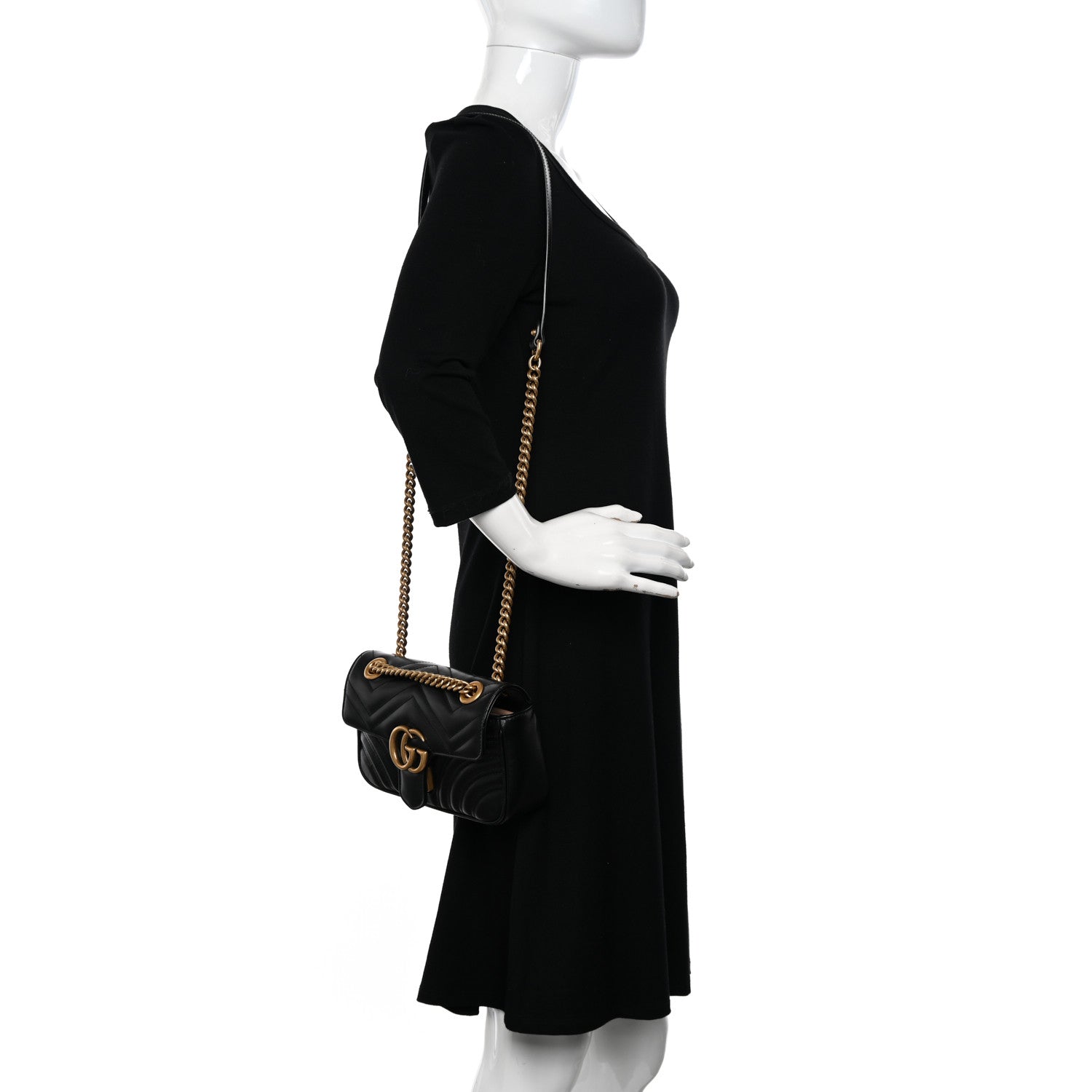 Gucci Calfskin Matelasse Mini GG Marmont Shoulder Bag Black 2 of 10