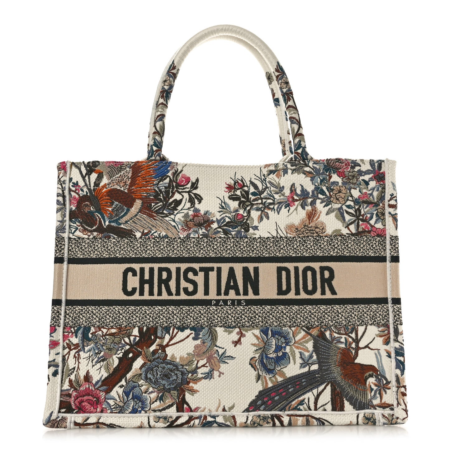 Canvas Embroidered Medium Jardin D'Hiver Book Tote Latte Multicolor