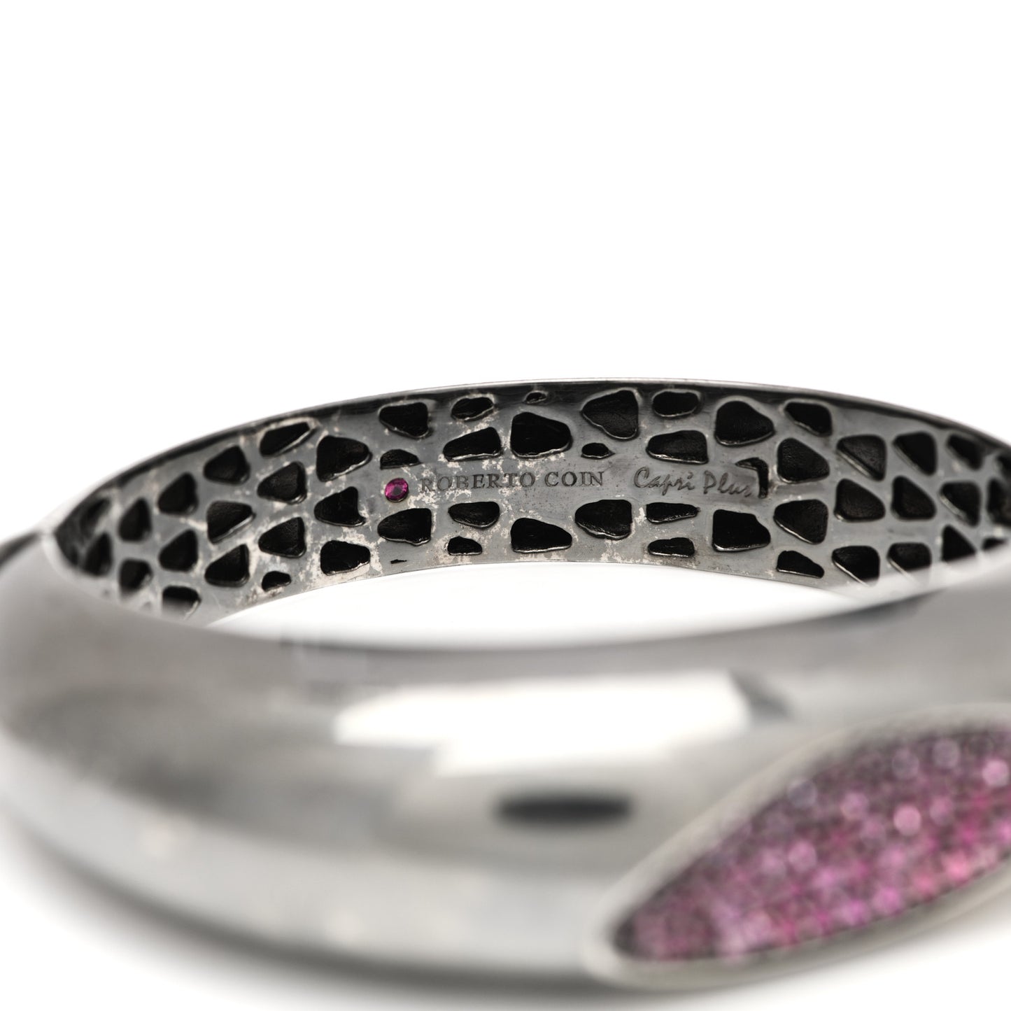 Ruthenium Sterling Silver Rhodolite Capri Plus Bangle Bracelet