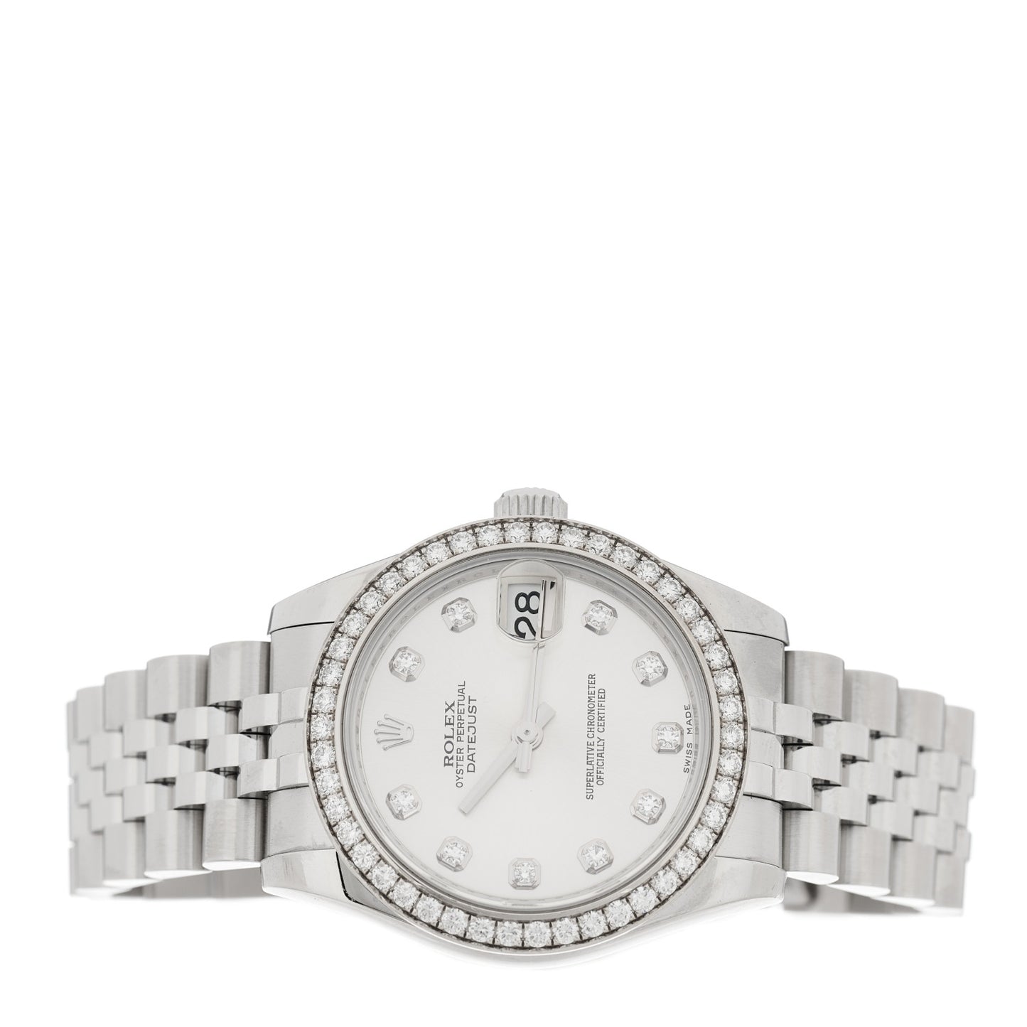 Stainless Steel 18K White Gold Diamond Bezel 31mm Oyster Perpetual Datejust Watch Silver 278384RBR