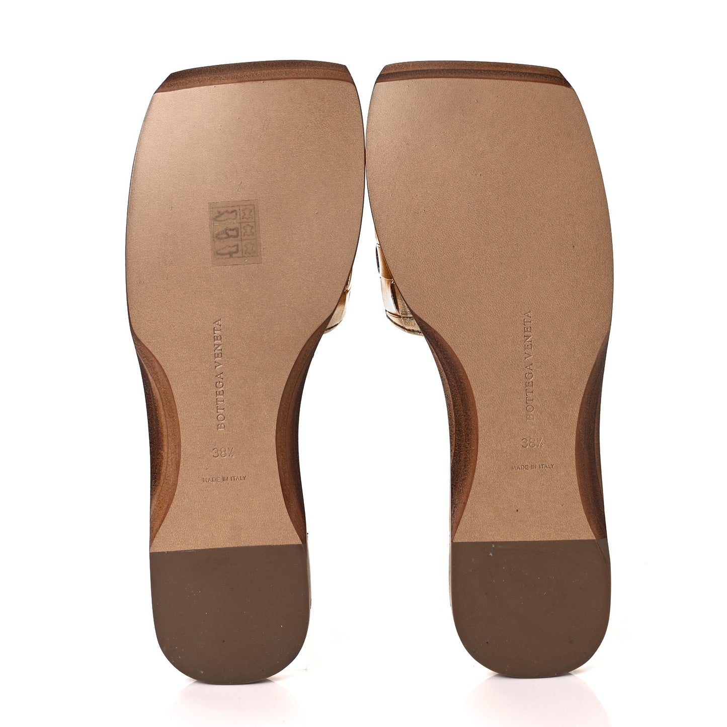 Laminated Nappa Intrecciato Squared Toe Flat Sandals 38.5 Gold