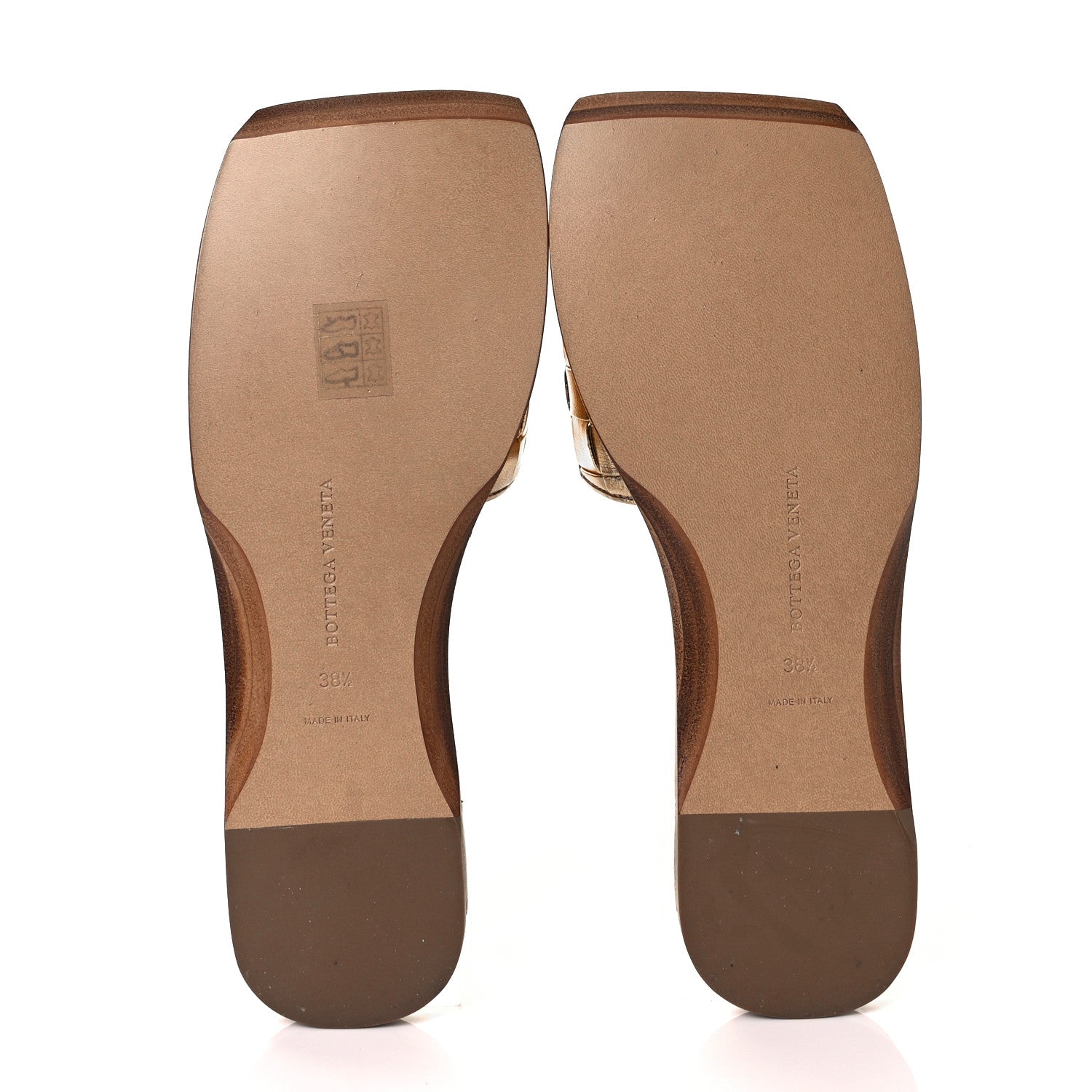 Bottega Veneta Laminated Nappa Intrecciato Squared Toe Flat Sandals 38.5 Gold 5 of 8