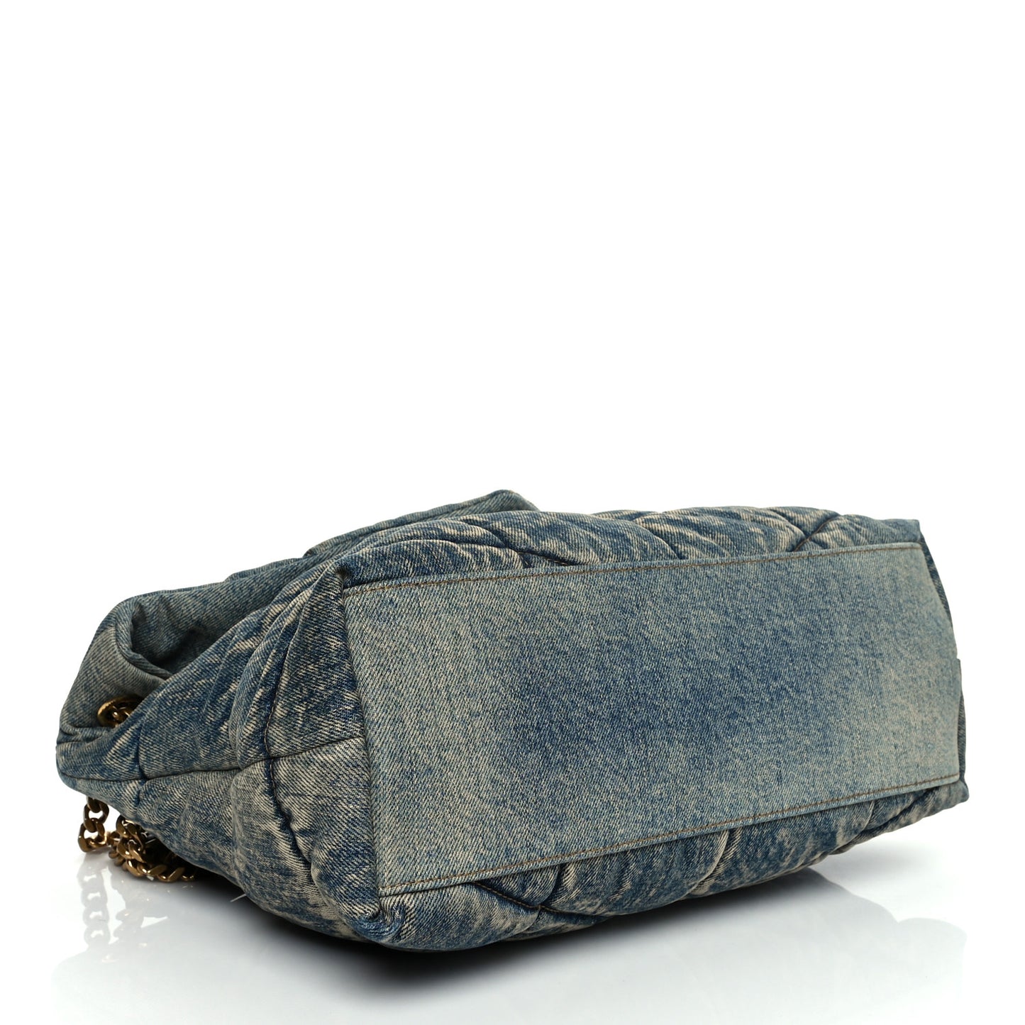 Denim Quilted Medium Loulou Puffer Monogram Chain Satchel Blue Black