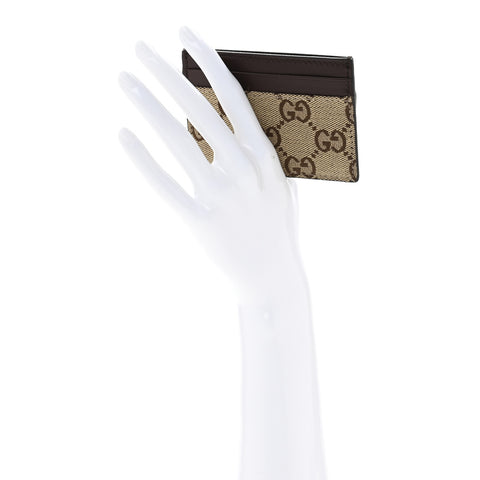 GG Monogram Calfskin Card Holder Beige Ebony Cuir