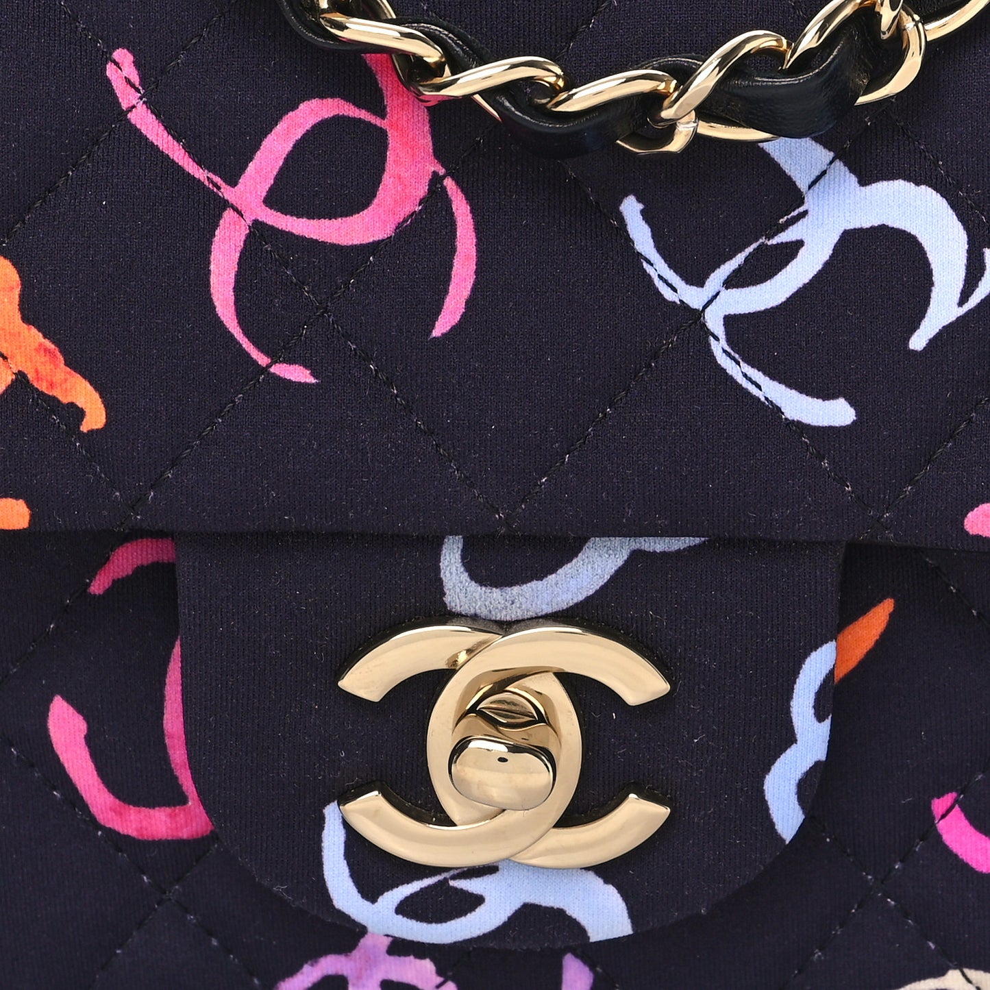 Jersey Quilted Mini Rectangular Flap Navy Blue Multicolor