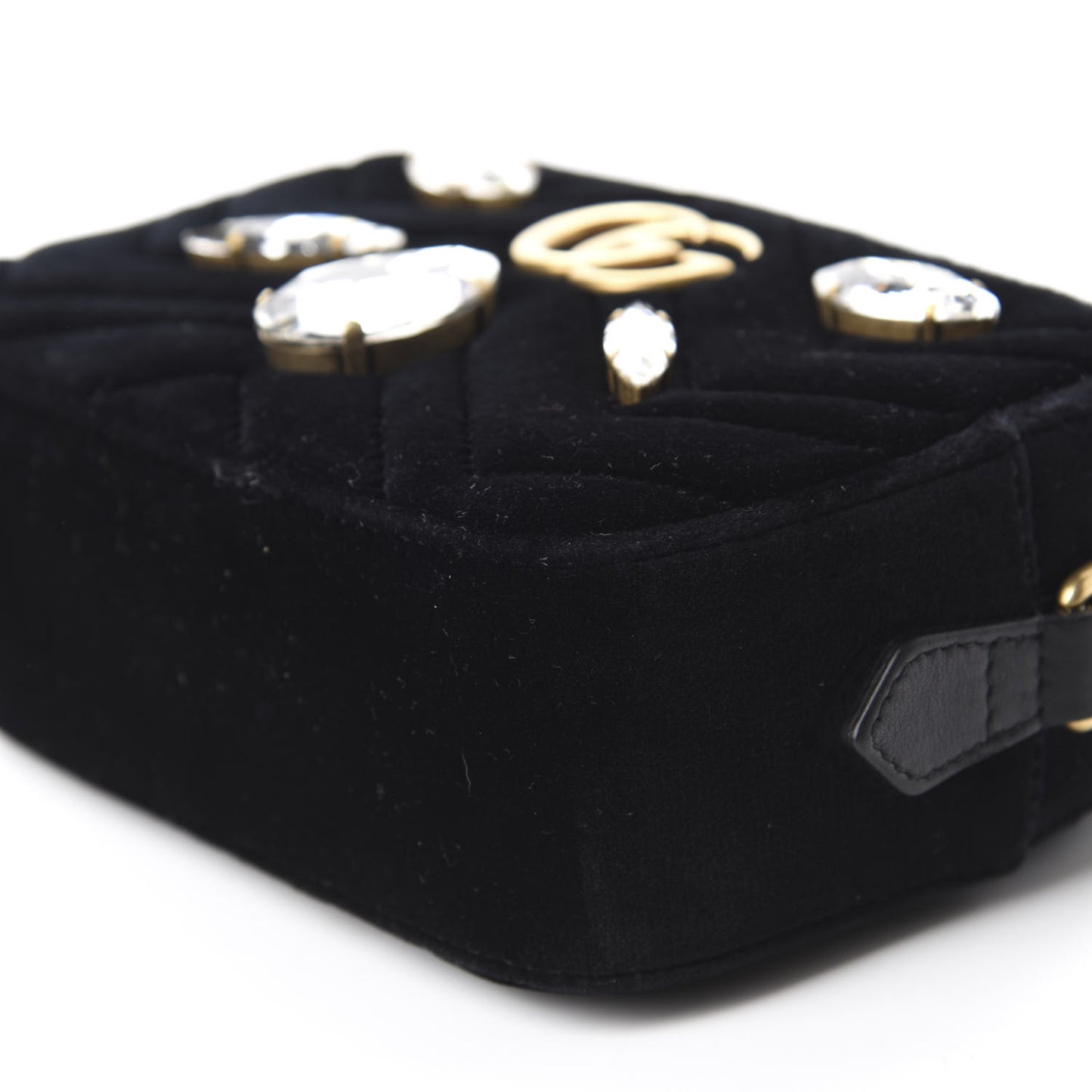 Velvet Matelasse Marquise Crystals Mini GG Marmont Chain Shoulder Bag Black