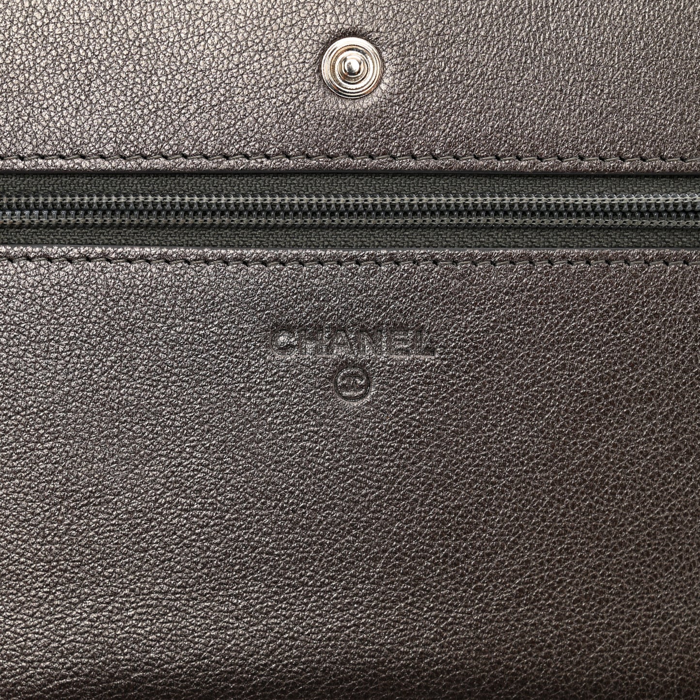 Metallic Lambskin Chevron Quilted Wallet On Chain WOC Grey