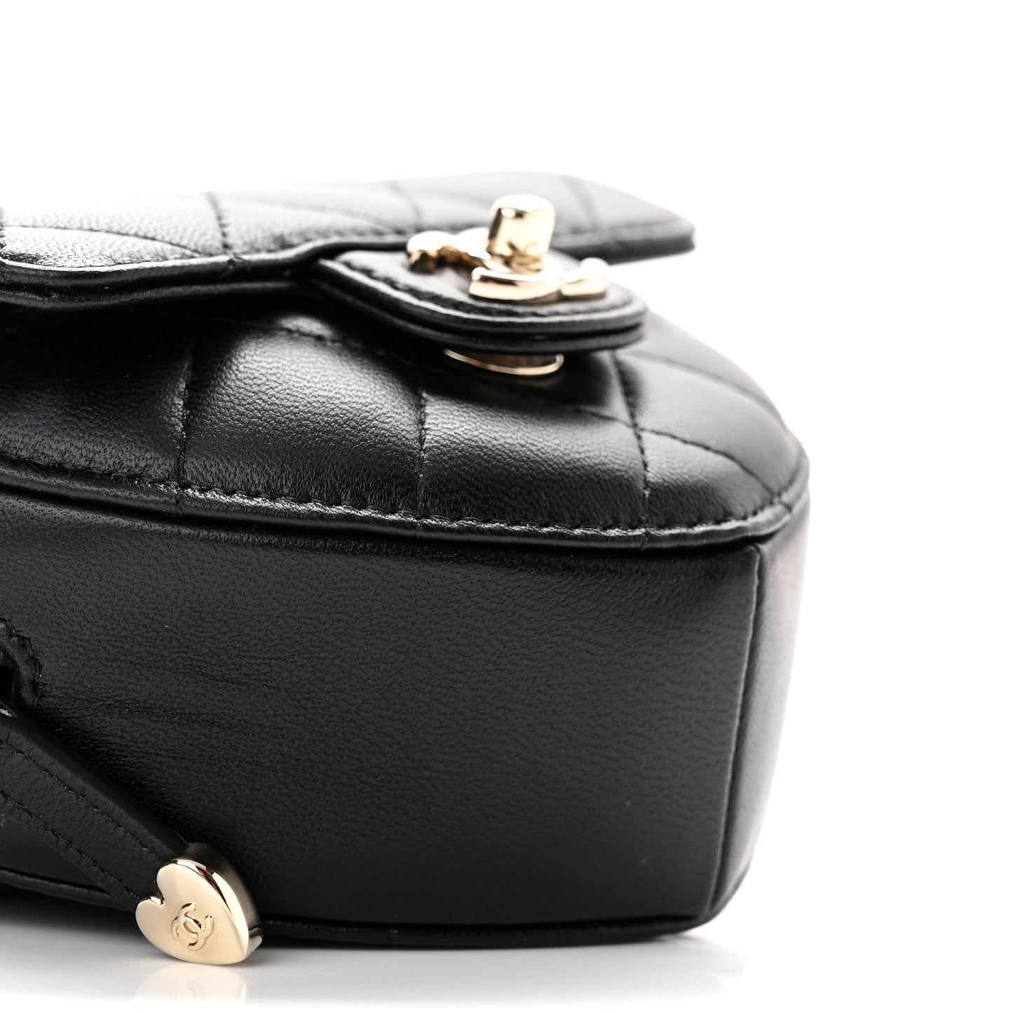 Lambskin Quilted CC In Love Heart Waist Belt Bag With Chain Black