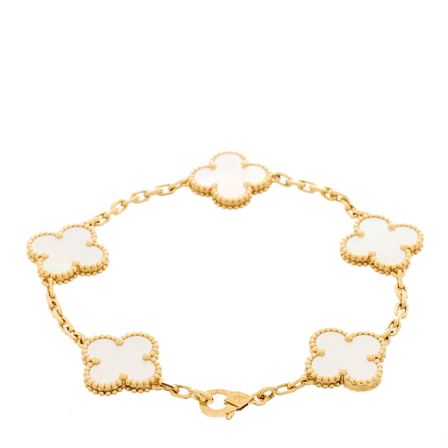 18K Yellow Gold Mother of Pearl 5 Motifs Vintage Alhambra Bracelet