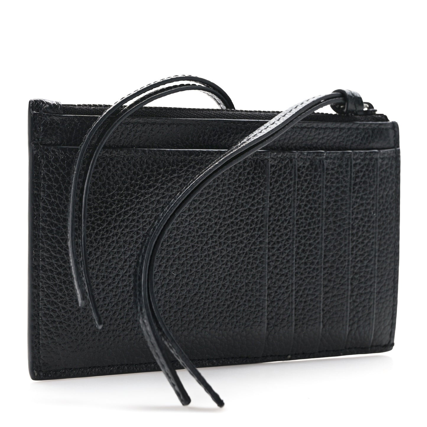Grained Calfskin Monochrome Neo Classic Brass Hardware Long Coin Case Card Holder Black