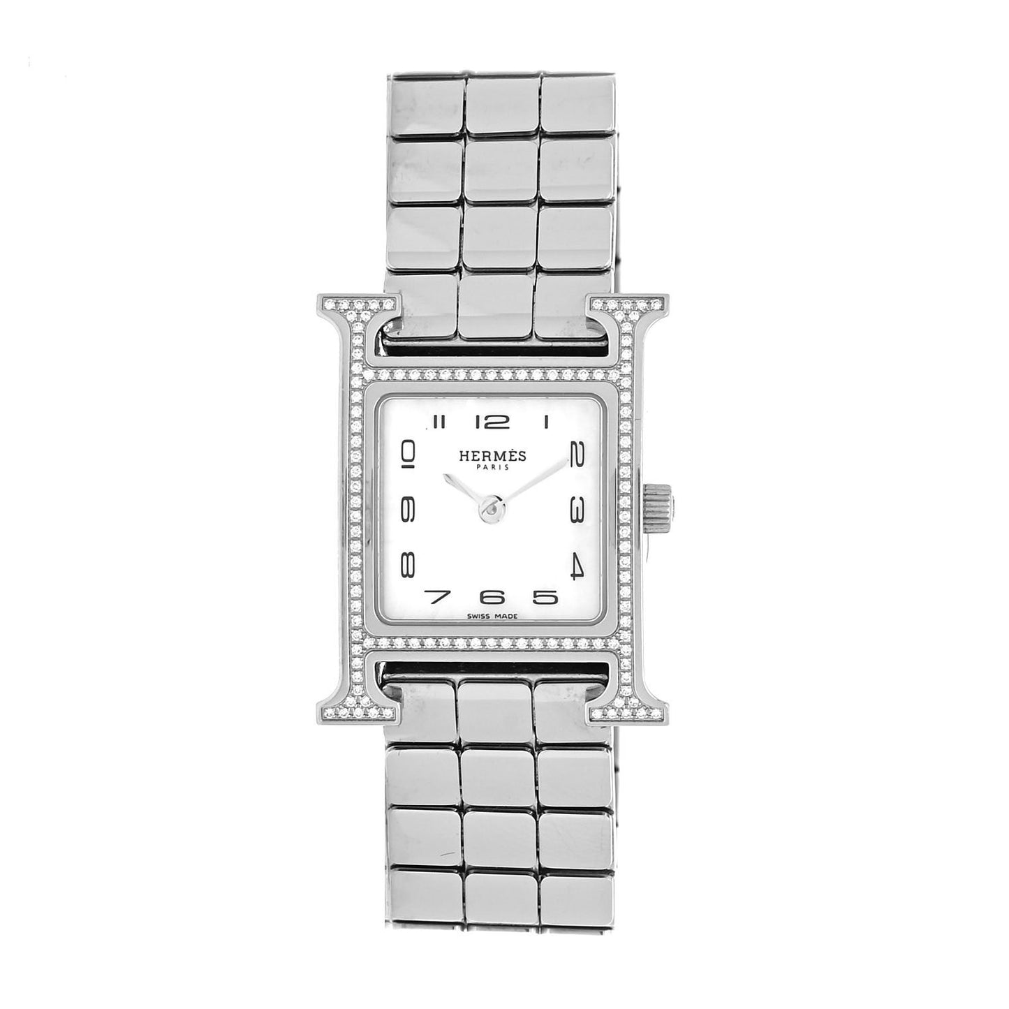 Stainless Steel Diamond Bezel Mother of Pearl 21mm Heure H Hour Quartz Watch