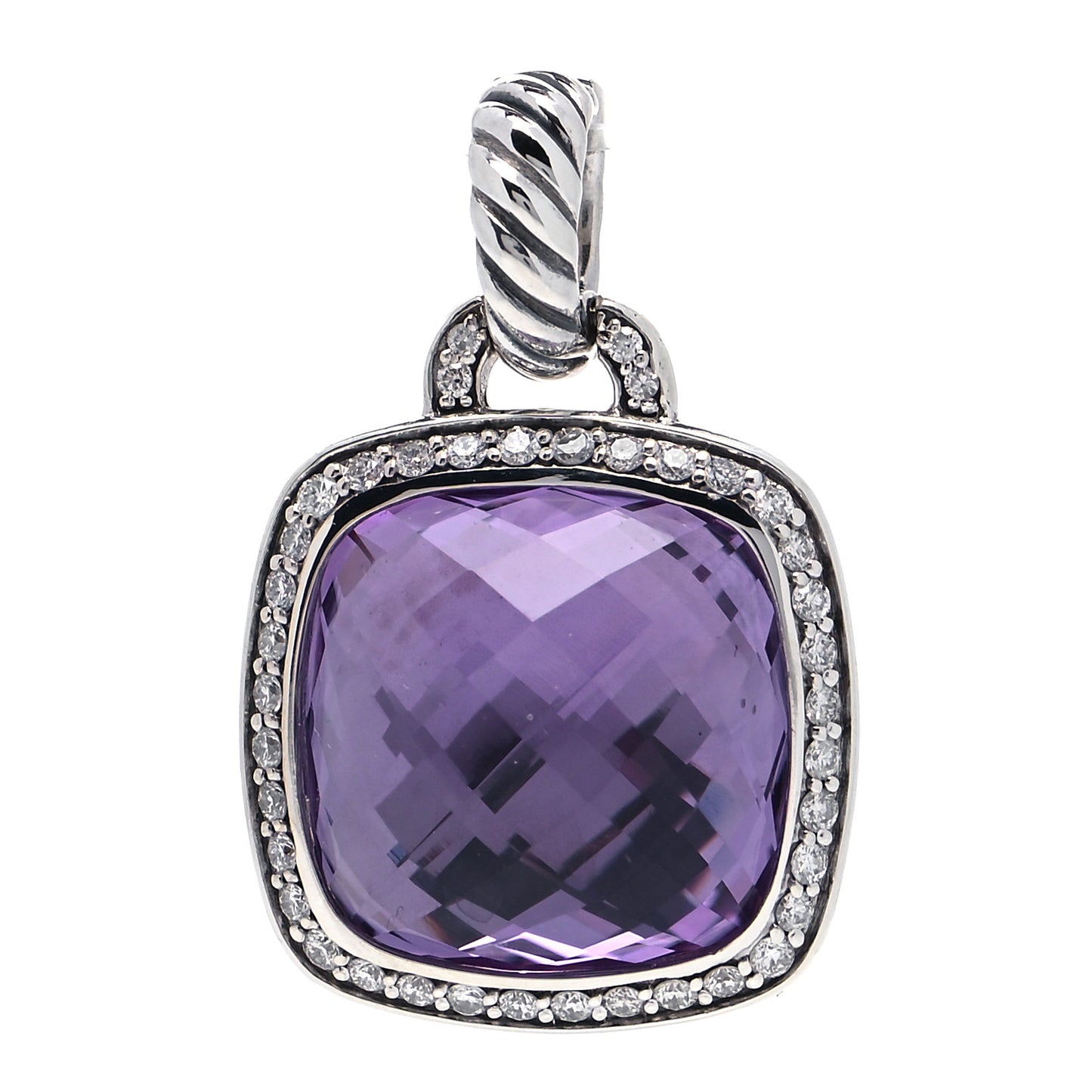 Sterling Silver Diamond Amethyst 14mm Albion Enhancer Pendant