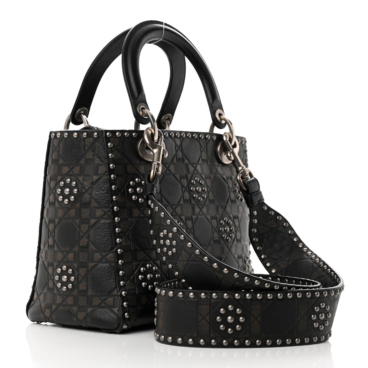 Calfskin Studded Flower Medium Lady Dior Black