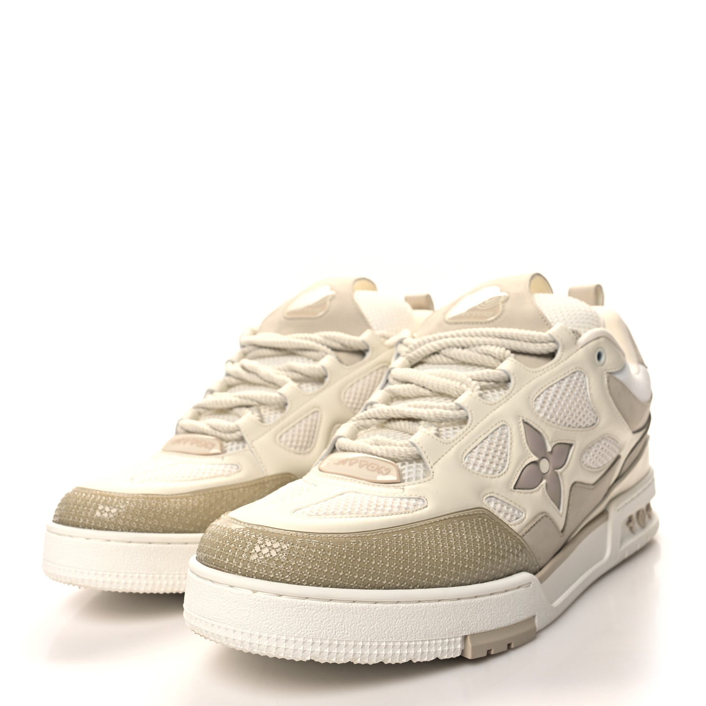 Mens LV Calfskin Mesh Skate Sneaker 12 Beige White
