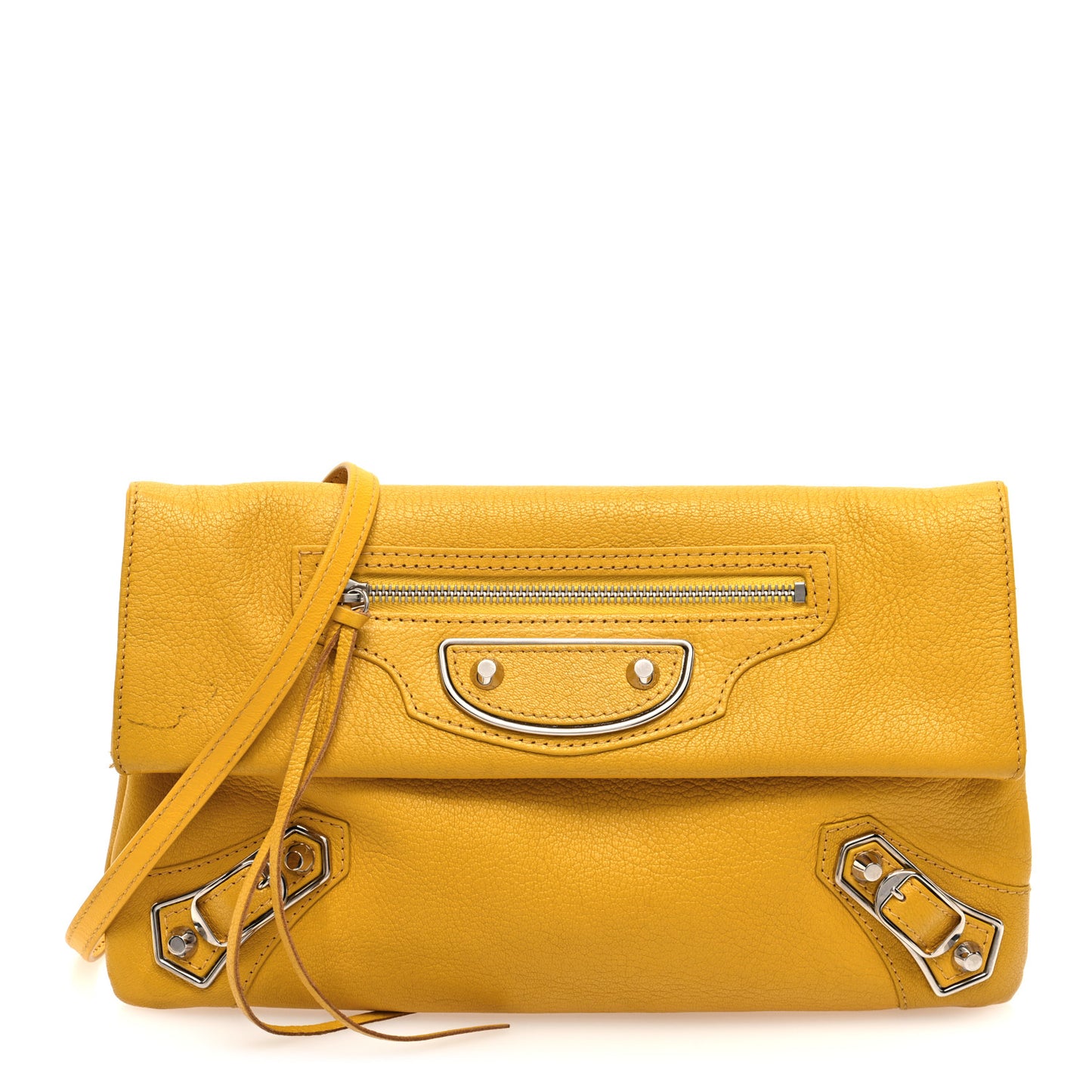 Chevre Silver Metallic Edge Hardware Envelope Clutch Jaune Epi
