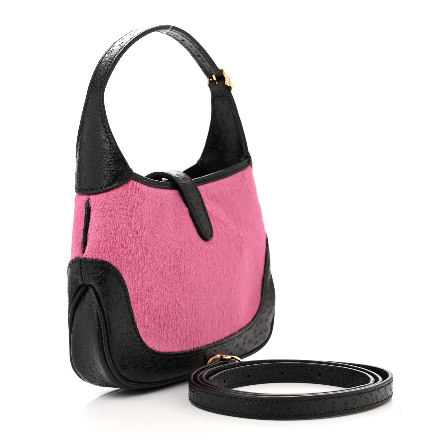 Calf Hair Textured Dollar Calfskin Mini Jackie 1961 Hobo Pink Black