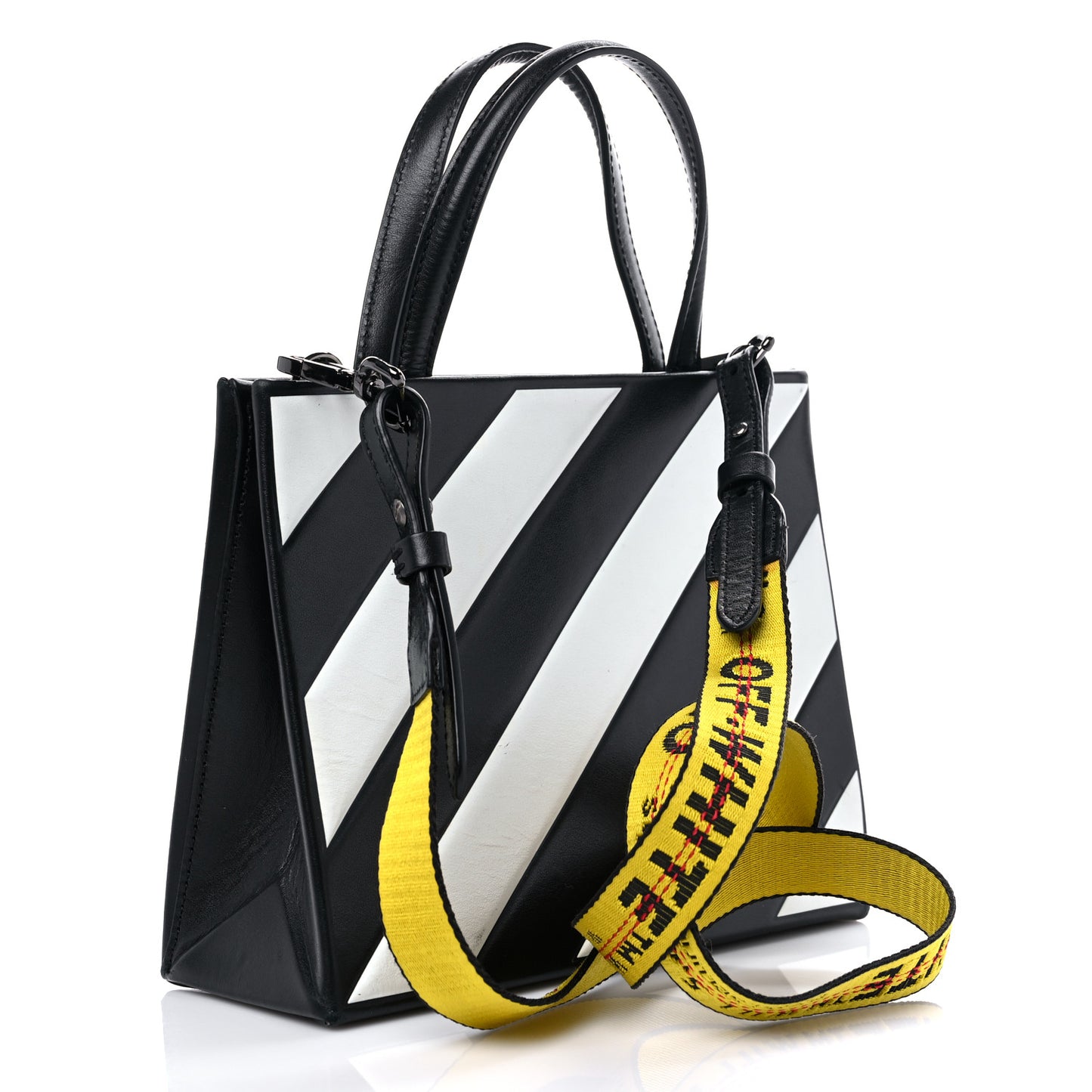 Saffiano Striped Diag Box Bag Black White