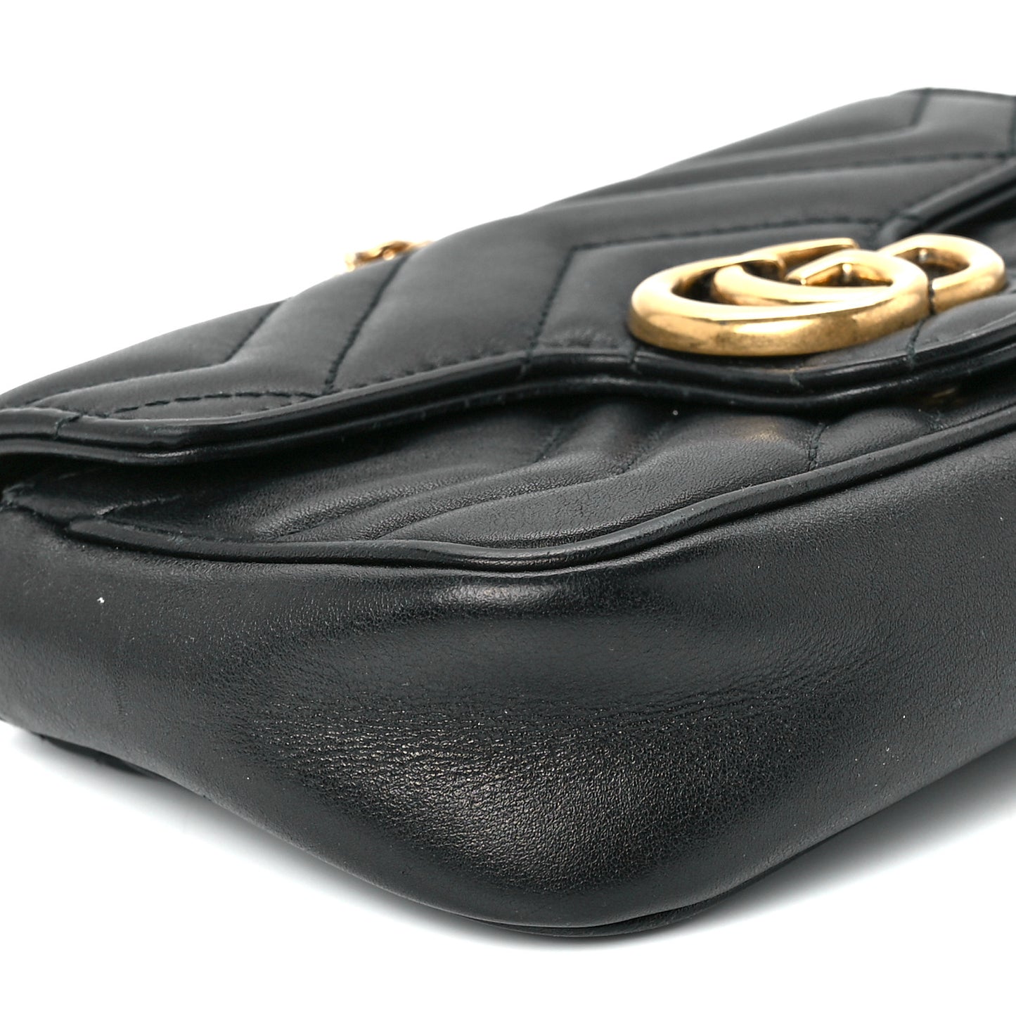 Calfskin Matelasse Super Mini GG Marmont Shoulder Bag Black