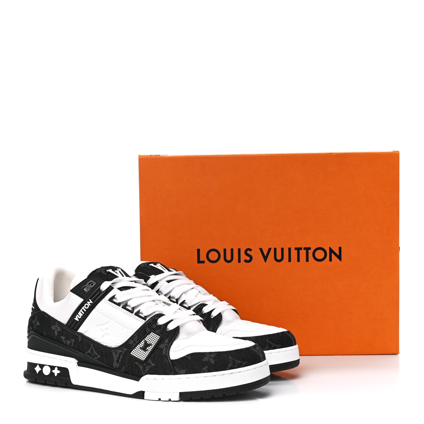 Calfskin Monogram Denim Mens LV Trainer Sneakers 9 Black