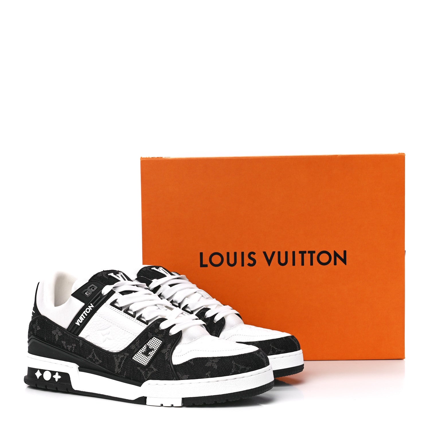 Louis Vuitton Calfskin Monogram Denim Mens LV Trainer Sneakers 9 Black 10 of 10