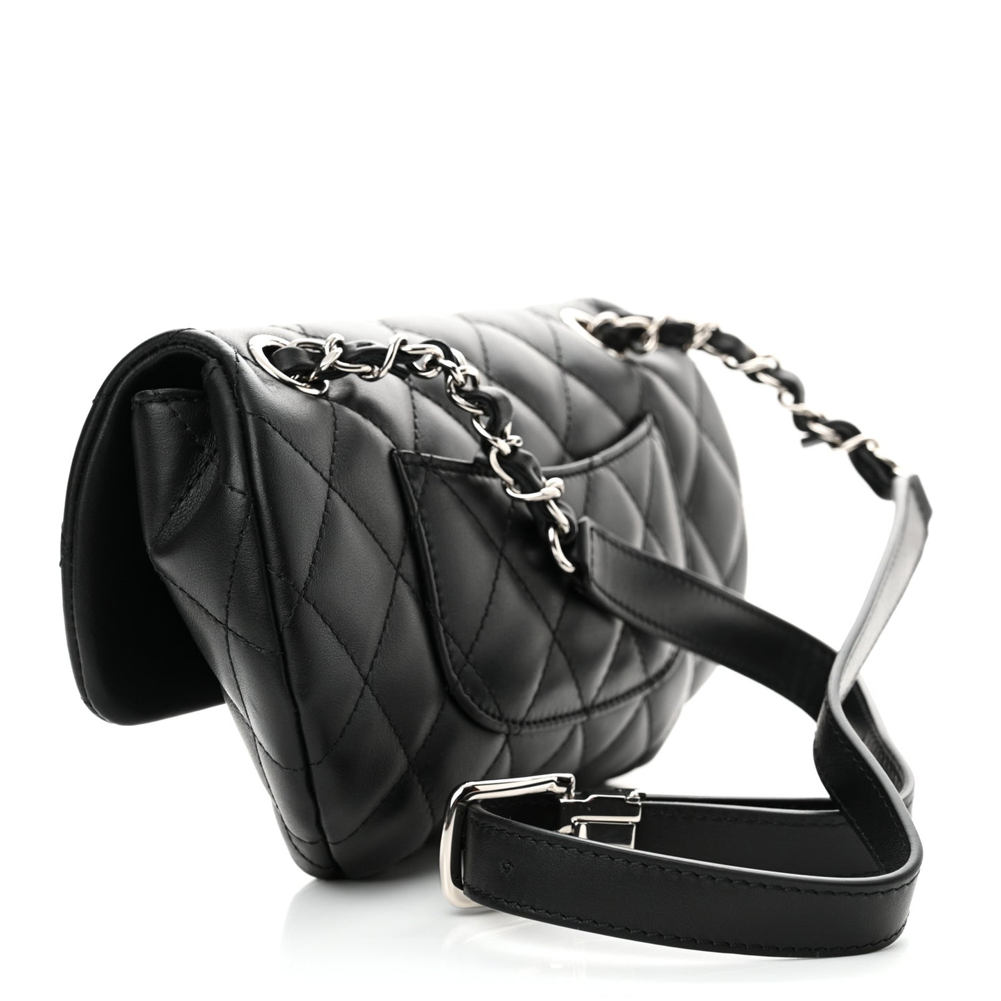 Calfskin Quilted CC Uniform Flap Belt Bag Black