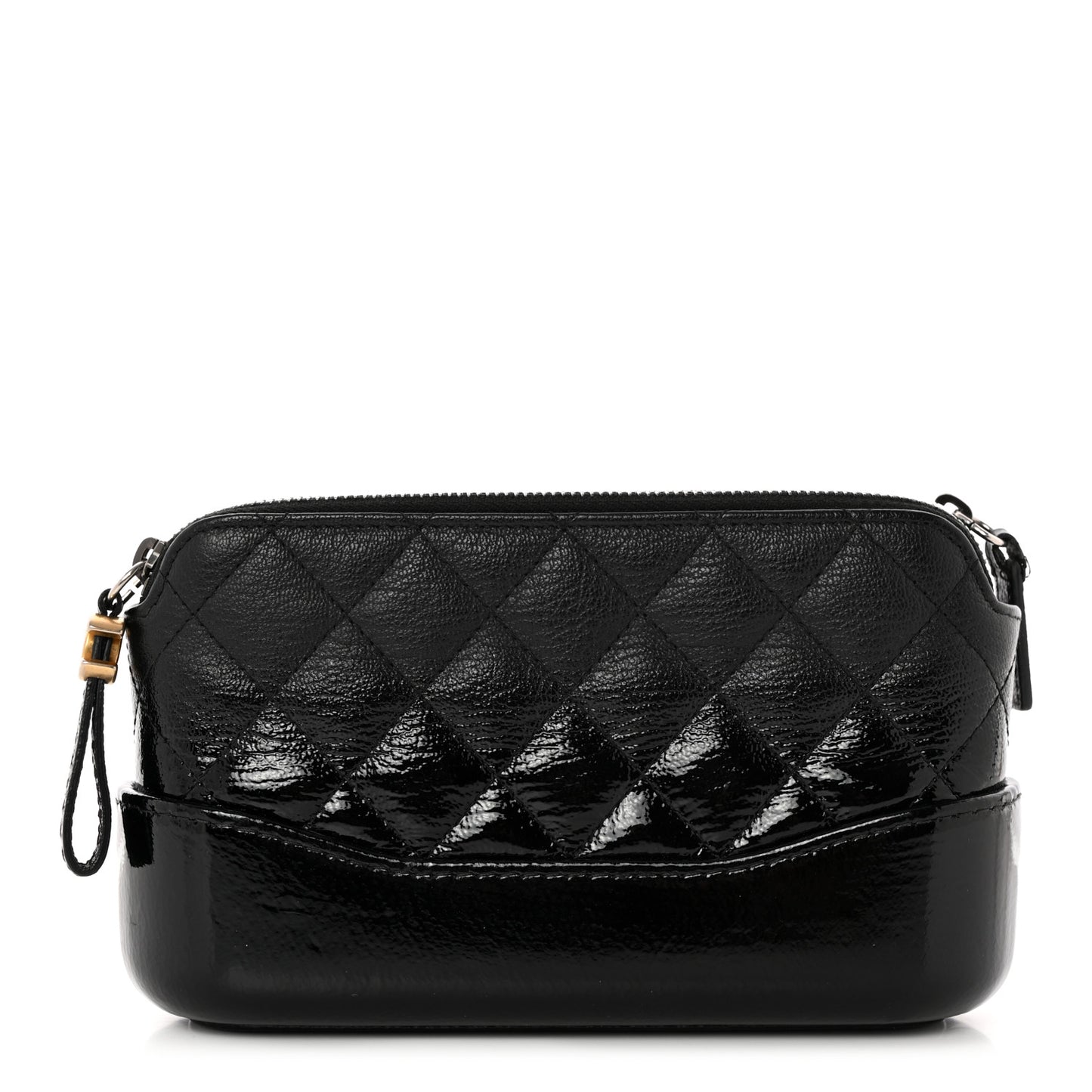 Patent Goatskin Quilted Small Gabrielle Clutch Black