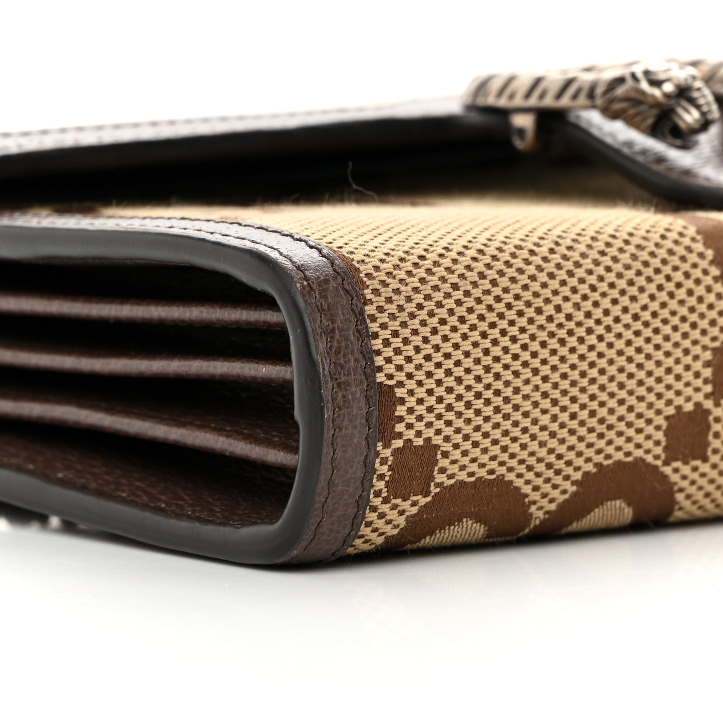 Monogram Jumbo GG Textured Dollar Calfskin Mini Dionysus Chain Wallet Camel Ebony New Acero