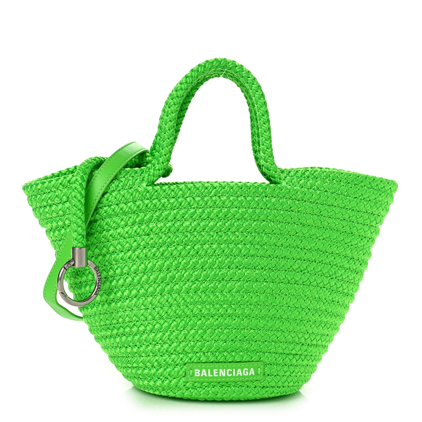 Nylon Lambskin Woven Small Ibiza Basket With Strap Green