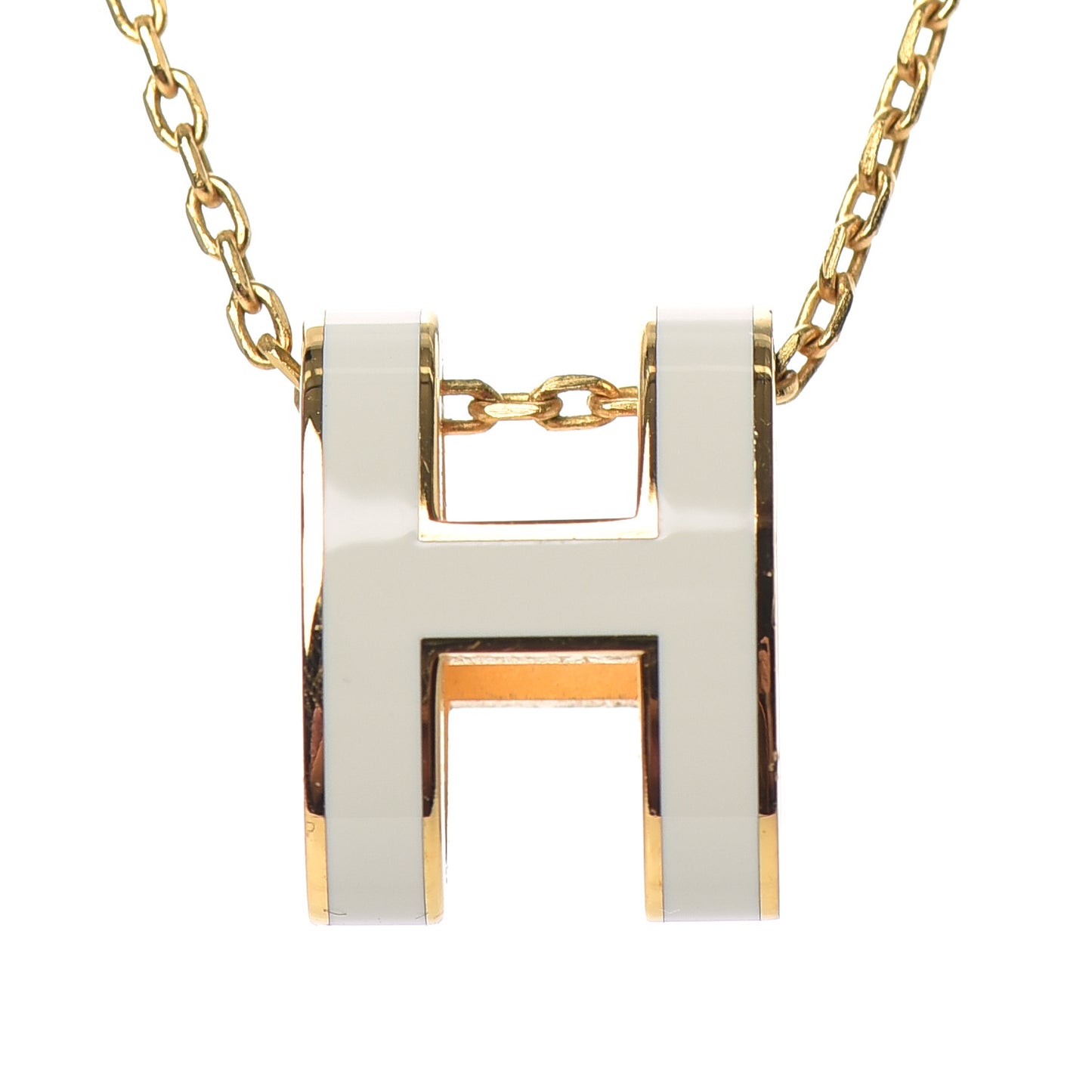 Lacquered Gold Pop H Pendant Necklace White